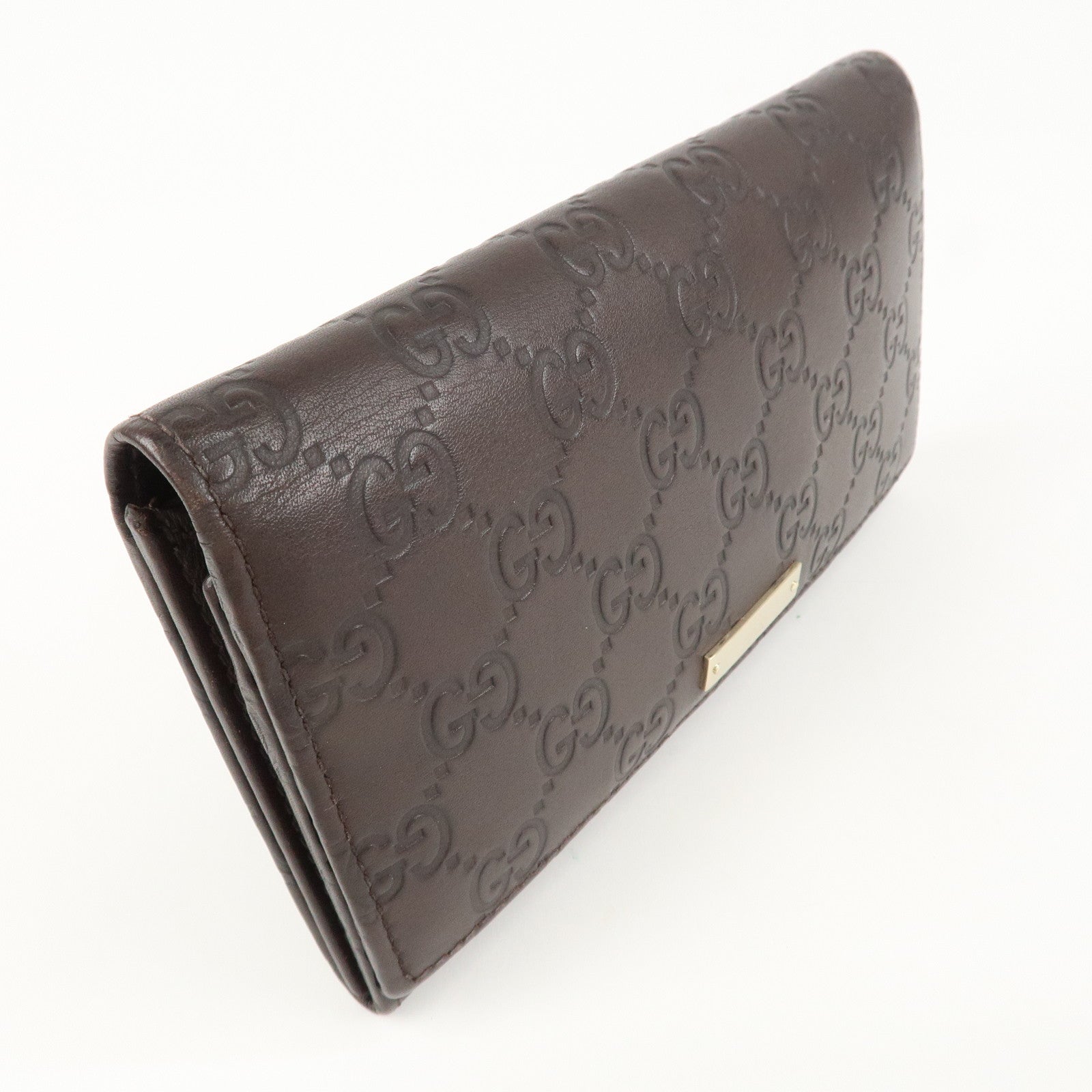 GUCCI Guccissima Leather Metal Bar Bi-fold Long Wallet Brown 244946 Used