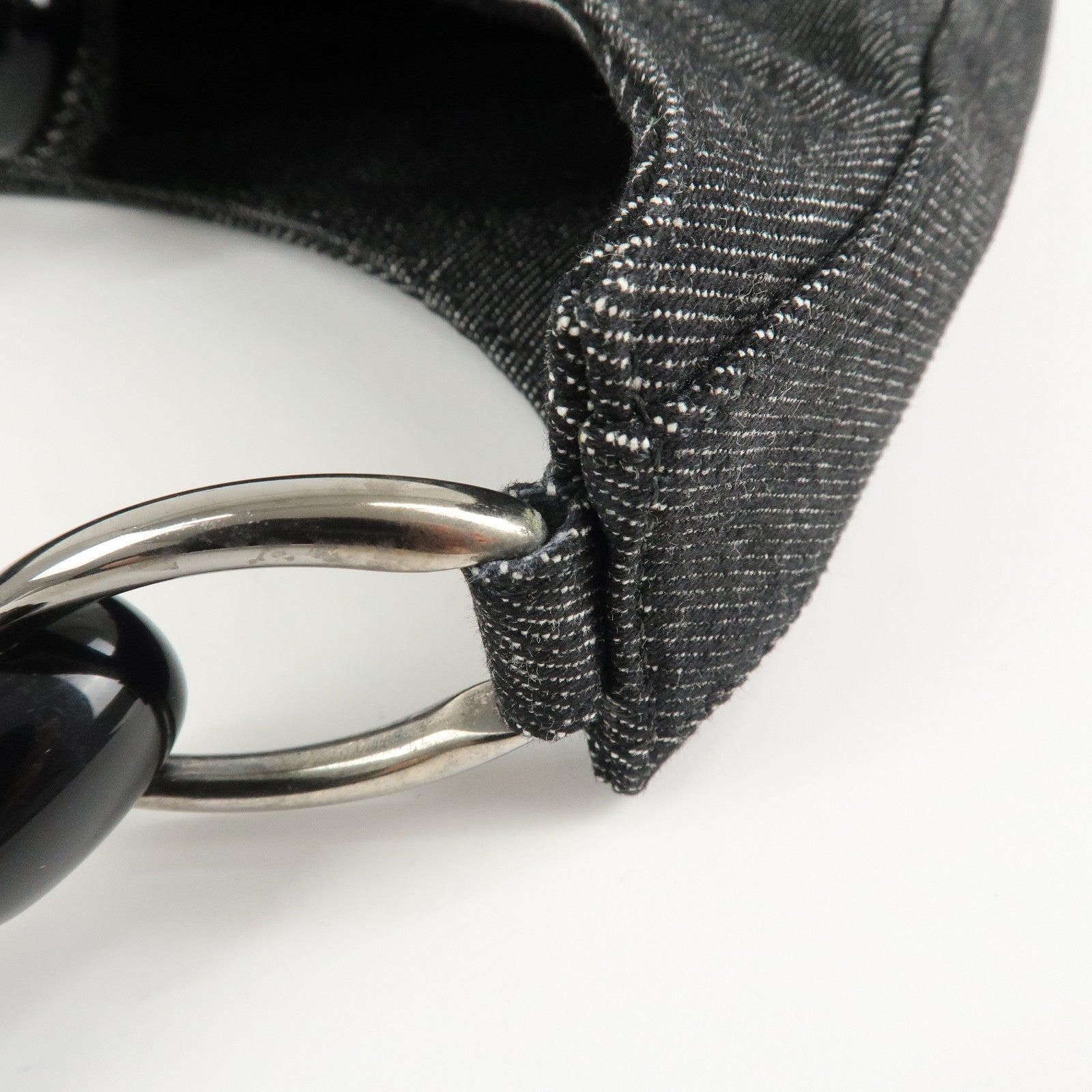 Christian Dior Maris Pearl Denim Shoulder Bag Hand Bag Black Used