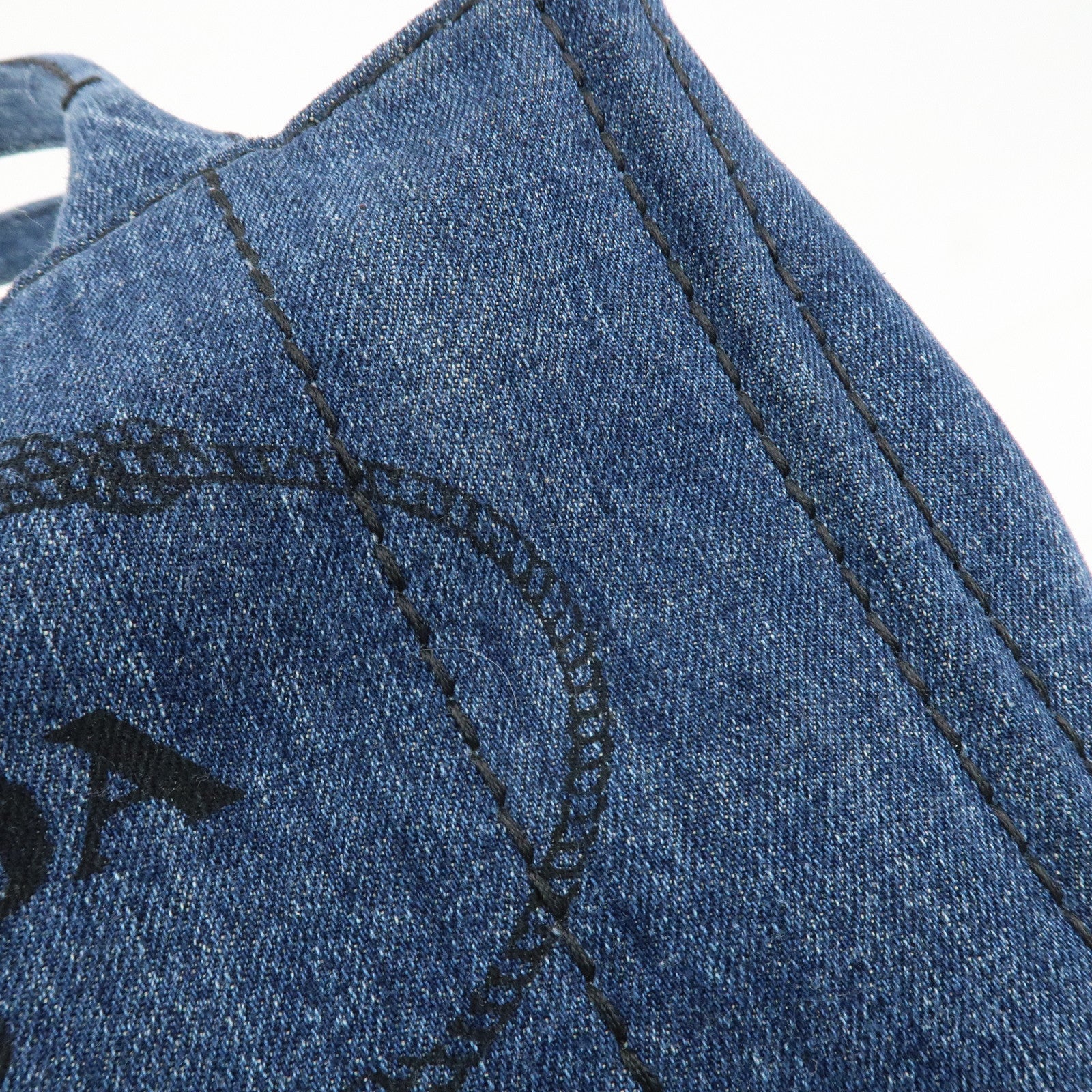 PRADA Canapa Denim 2Way Bag Hand Bag Shoulder Bag Navy B2642B Used