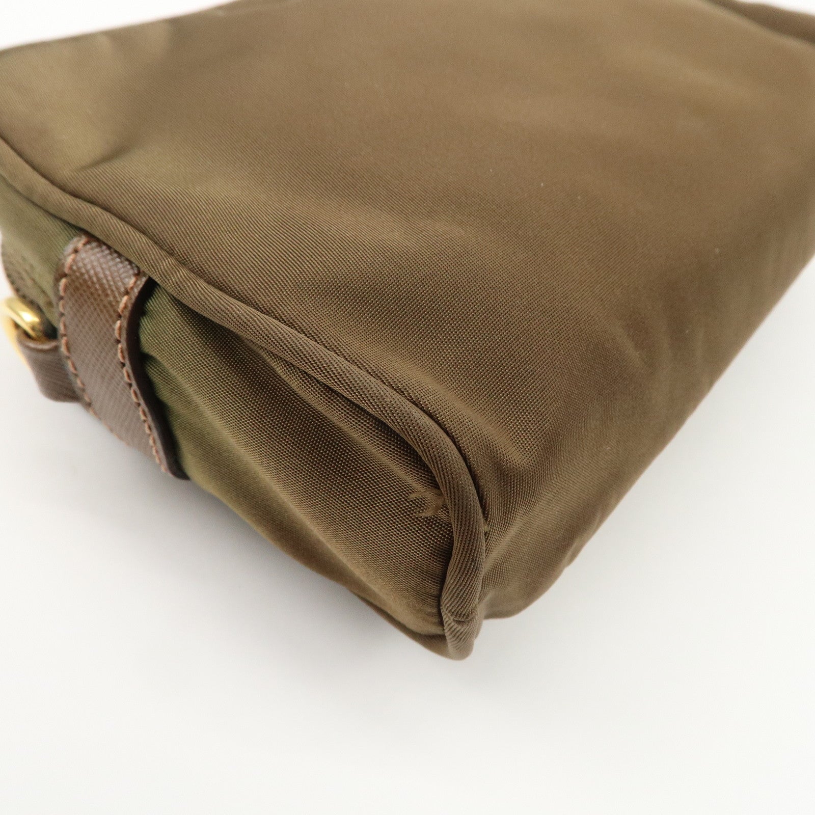 PRADA Set of 2 Leather Nylon Pouch Cosmetic Pouch Gray Khaki Used
