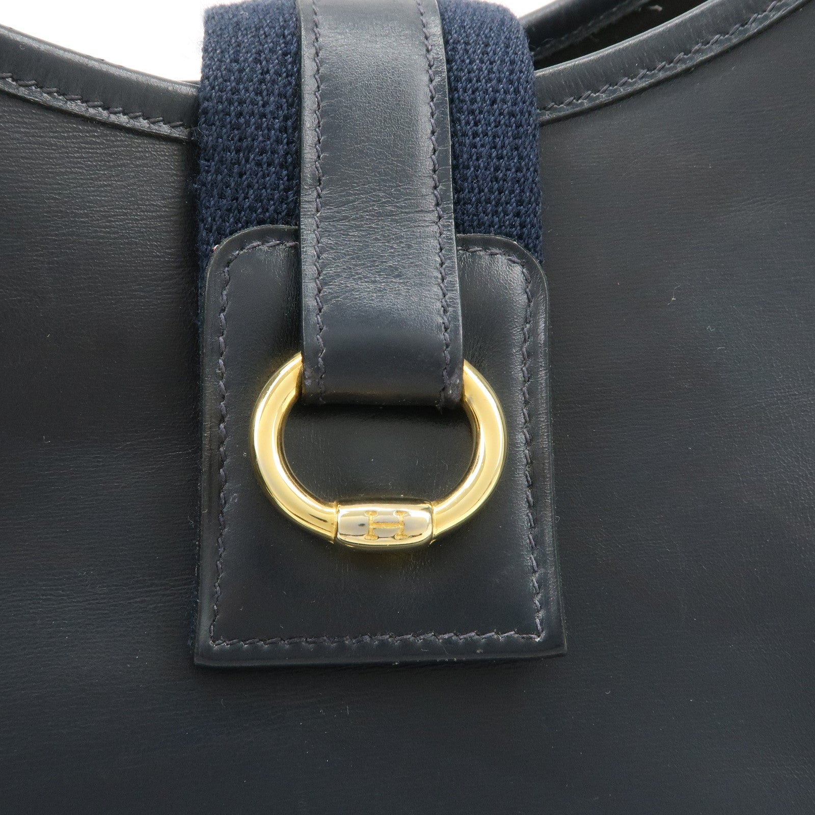 HERMES Saco Leather M Stamped Shoulder Bag Crossbody Bag Navy Used