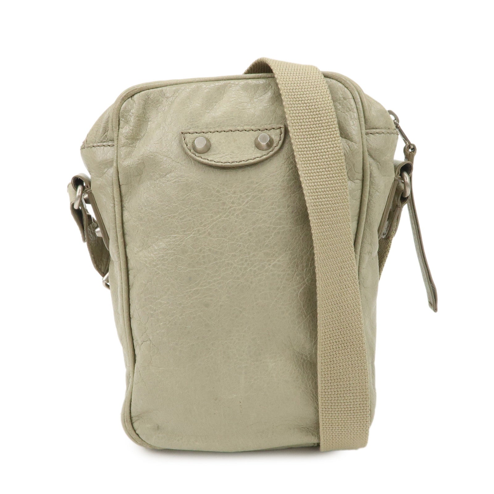 BALENCIAGA Leather Classic Reporter Shoulder Bag Beige 272861