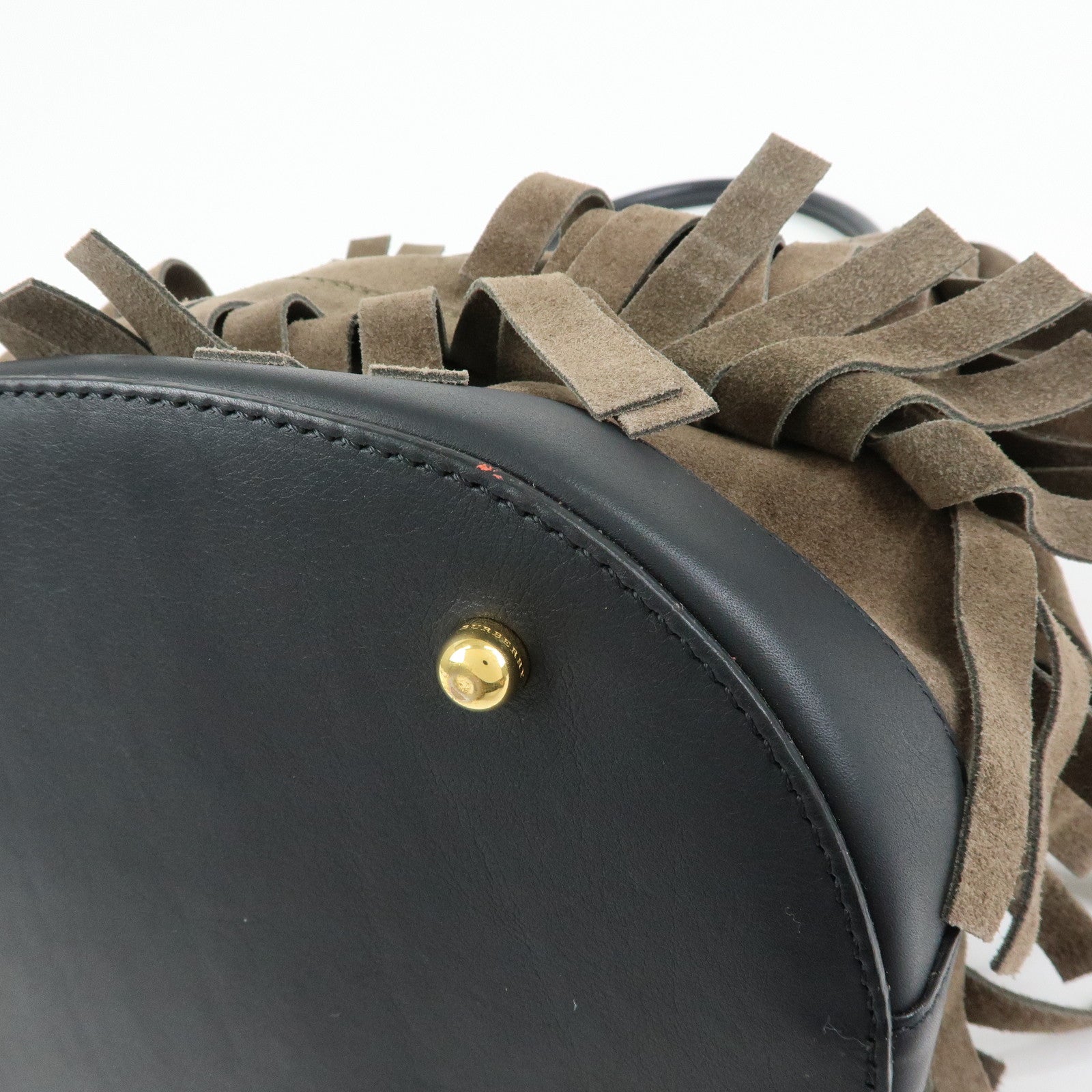 BURBERRY PROSUM Fringe Suede Leather Tote Bag Hand Bag Brown Black
