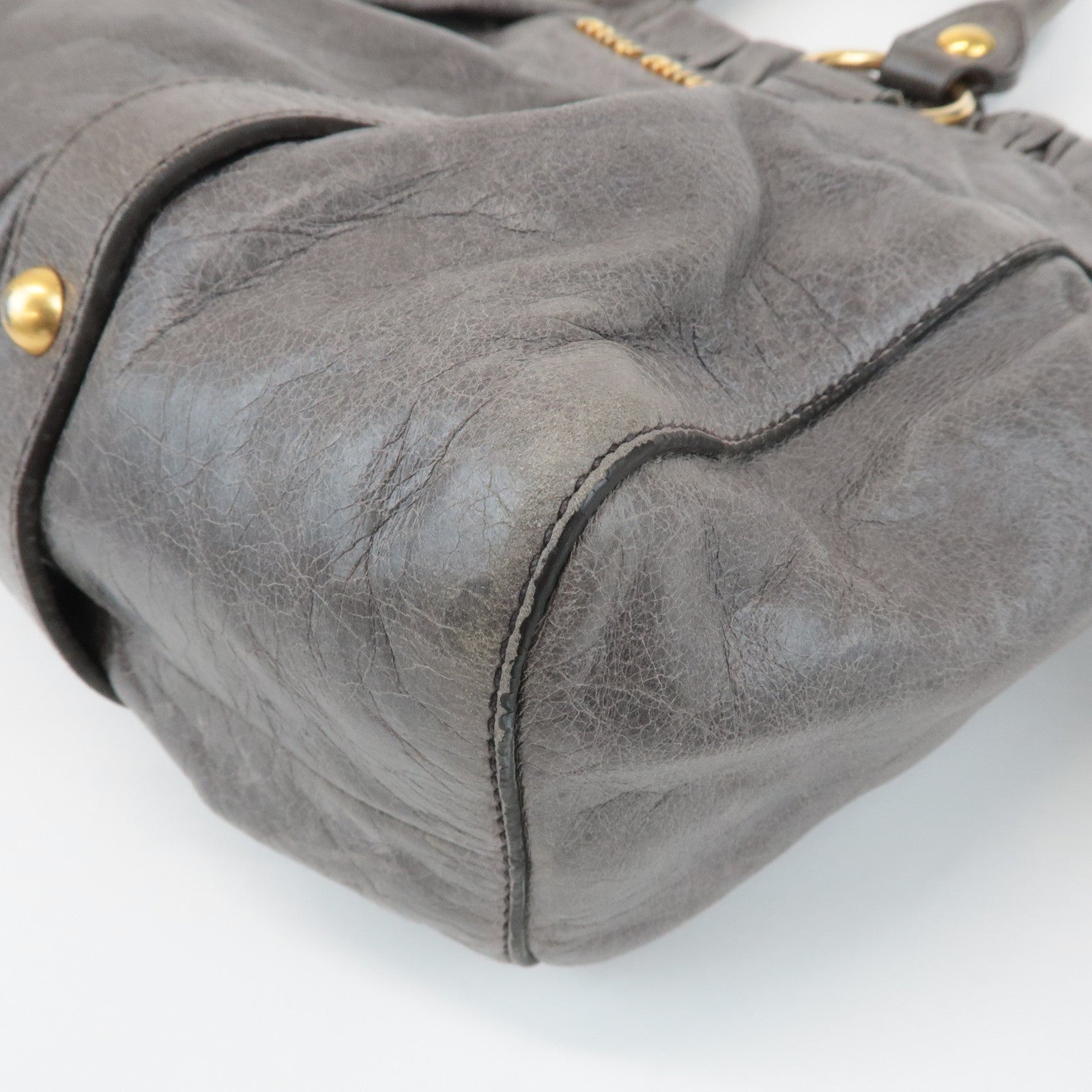MIU MIU Leather 2Way Shoulder Bag Hand Bag Gray RT0383 Used