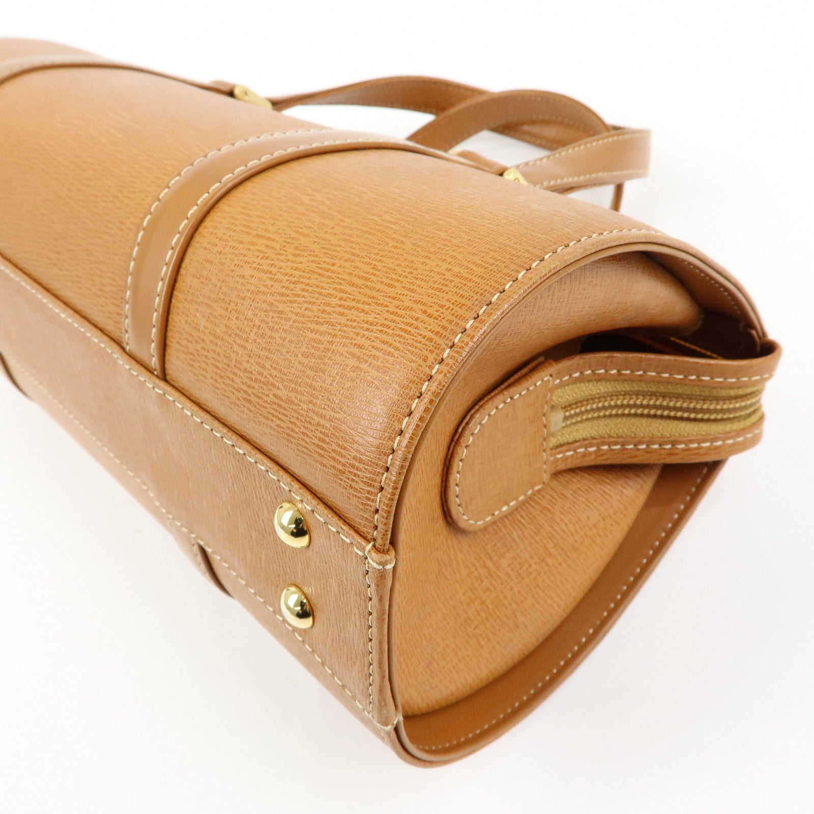 BURBERRY Logo Leather Hand Bag Tote Bag Brown