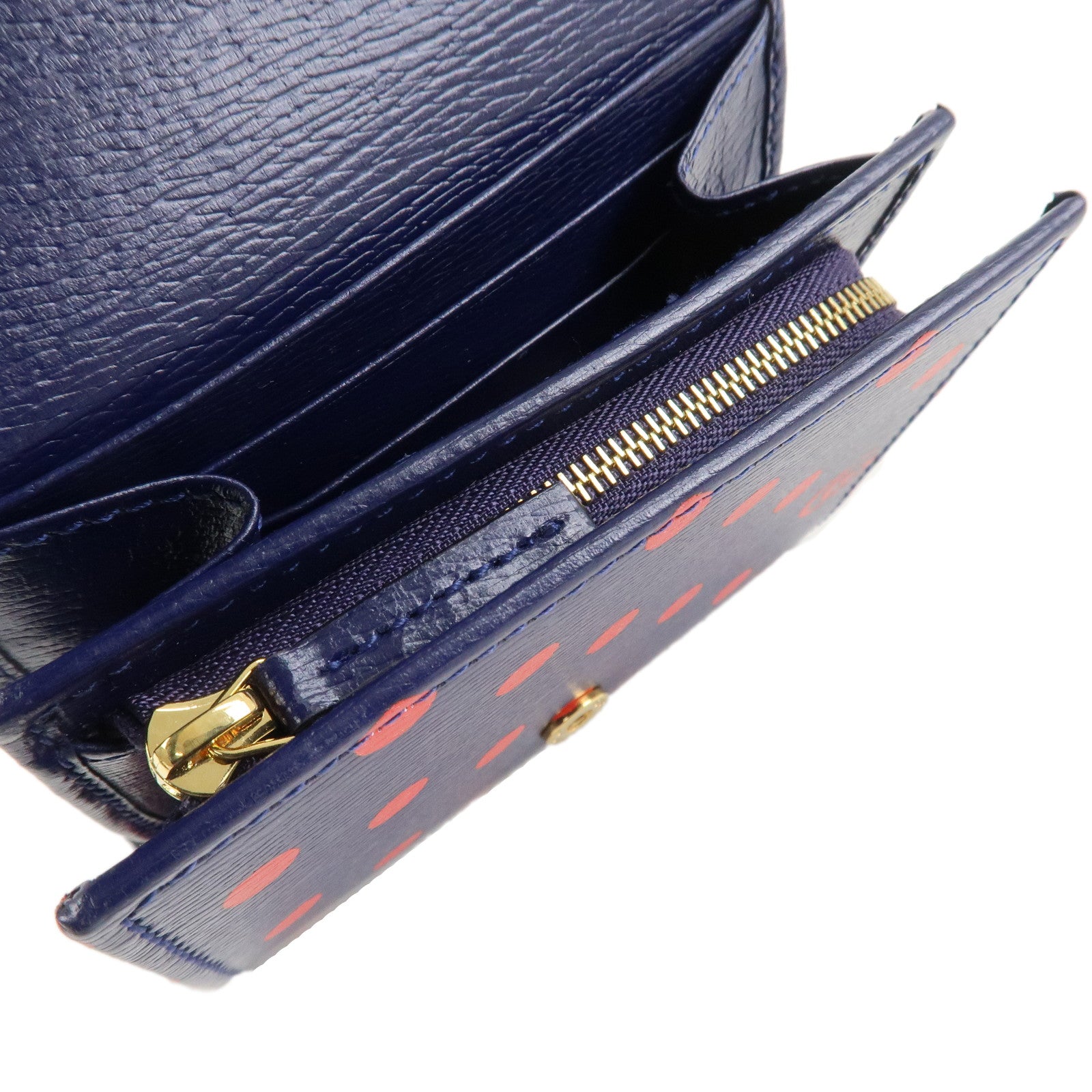GUCCI Horsebit Dot Pattern Leather Bifold Wallet Navy Red 621891 Used