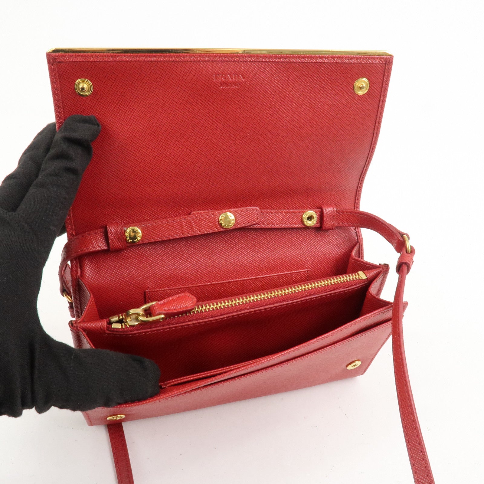PRADA Saffiano Leather Shoulder Long Wallet Red 1M1437