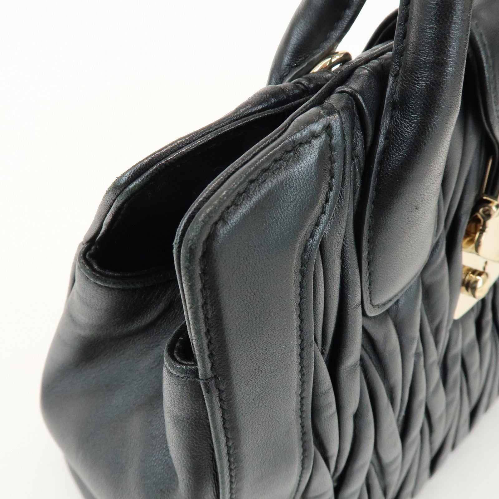 MIU MIU Matelasse Leather 2Way Bag Hand Shoulder Bag Black 5BA125