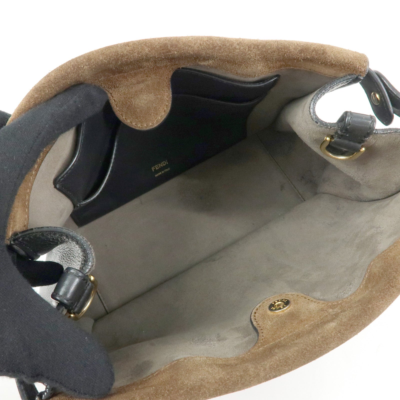 FENDI Flip Leather Suede 2Way Bag Hand Shoulder Bag Black 8BT302