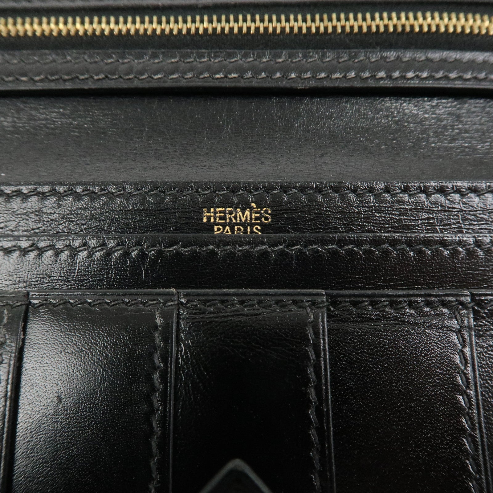 HERMES Bearn Classic Box Calf □E Stamped Bi-Fold Long Wallet Black