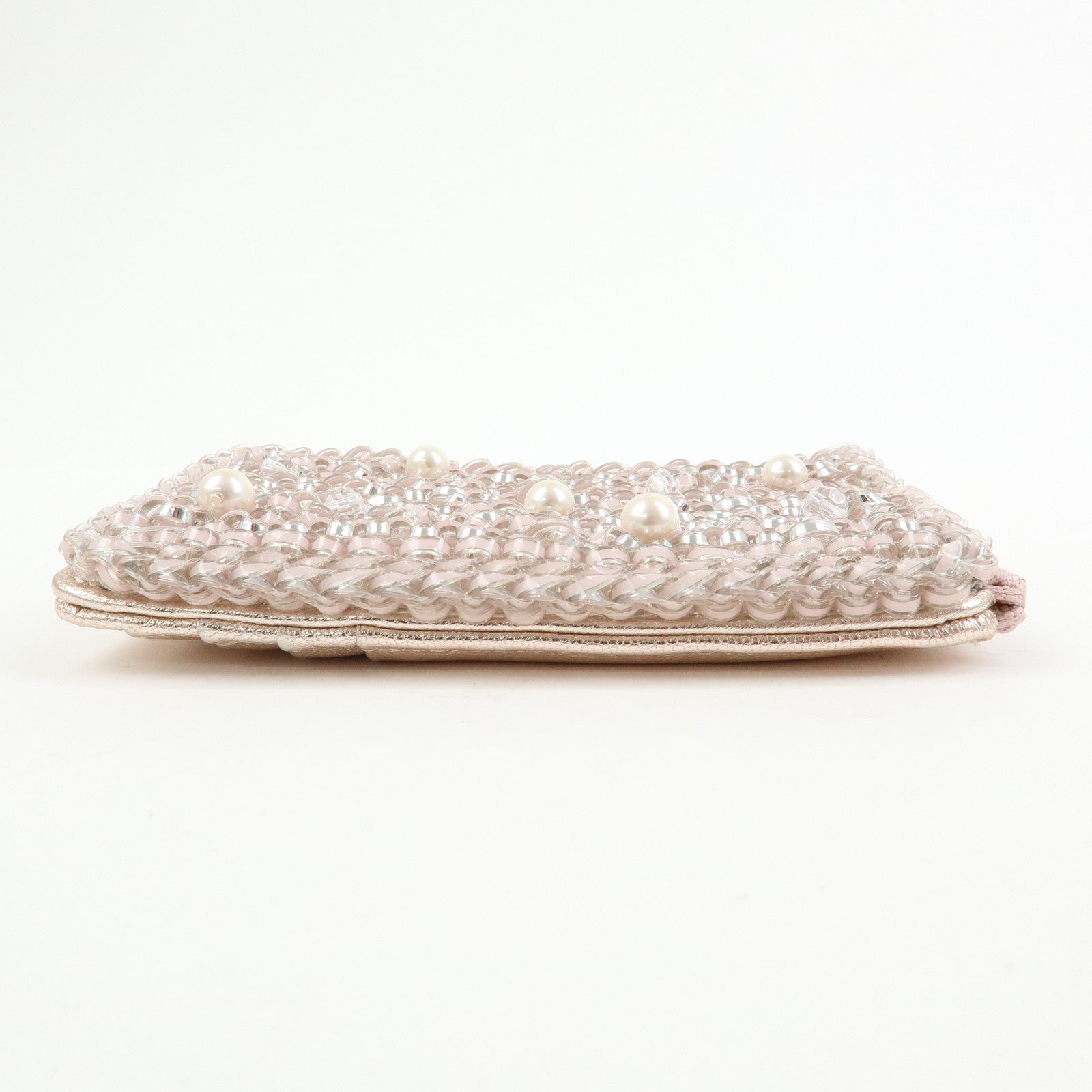ANTEPRIMA Miss Clio PearlⅡPVC Wire Compact Wallet Metallic Pink