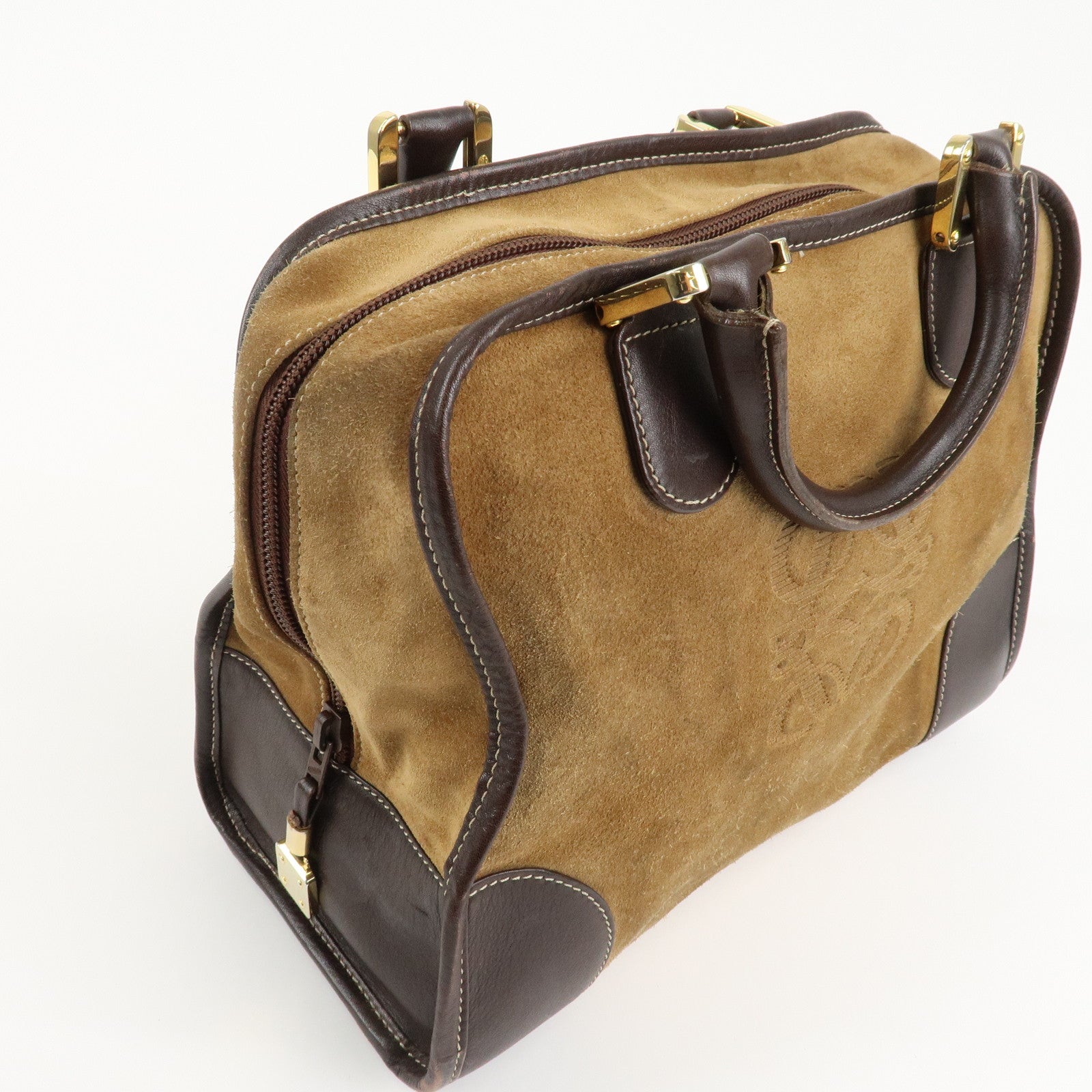 LOEWE Anagram Suede Leather Amazona 35 Brown Hand Bag Boston Bag Used