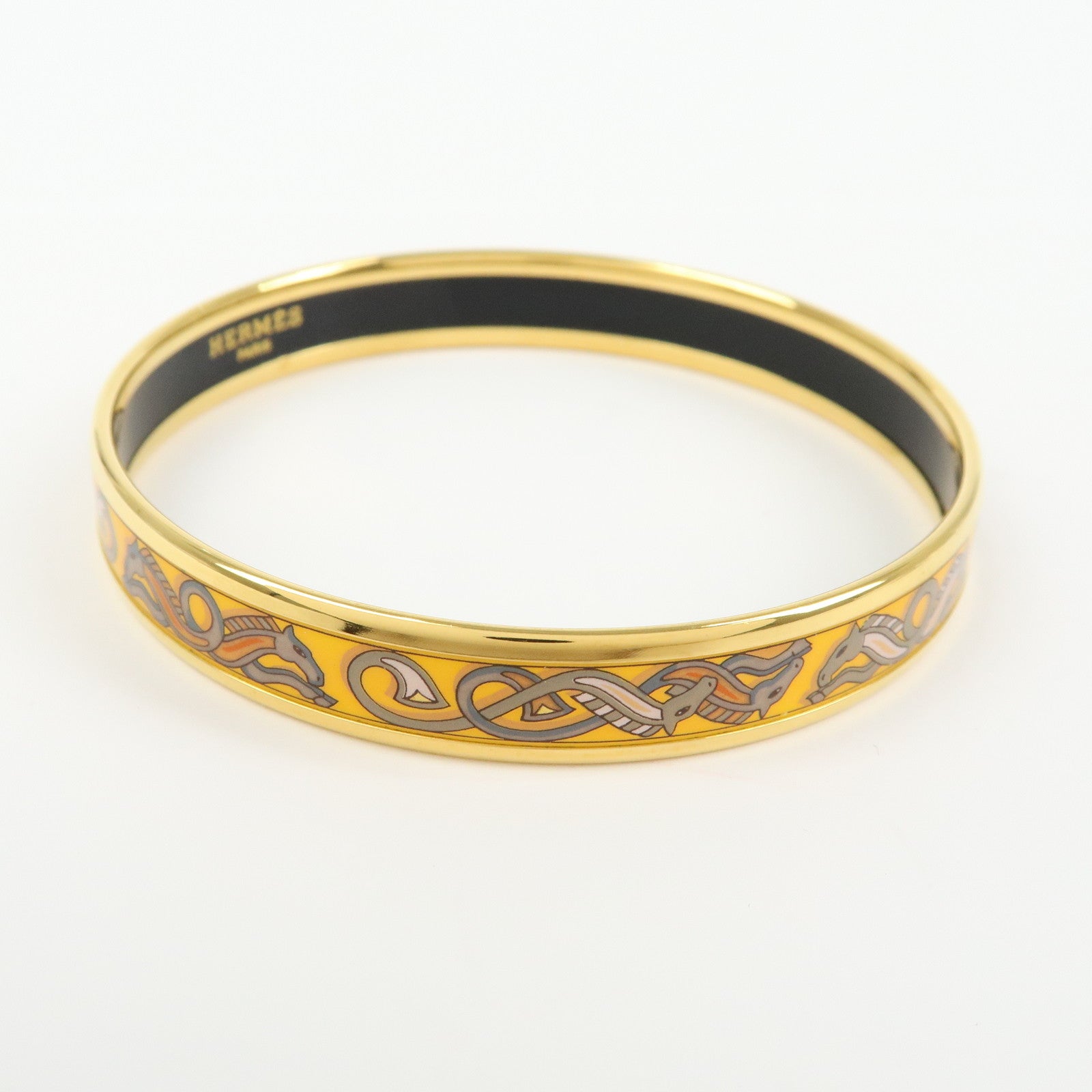 HERMES Email PM Plated Bracelet Bangle Gold Yellow