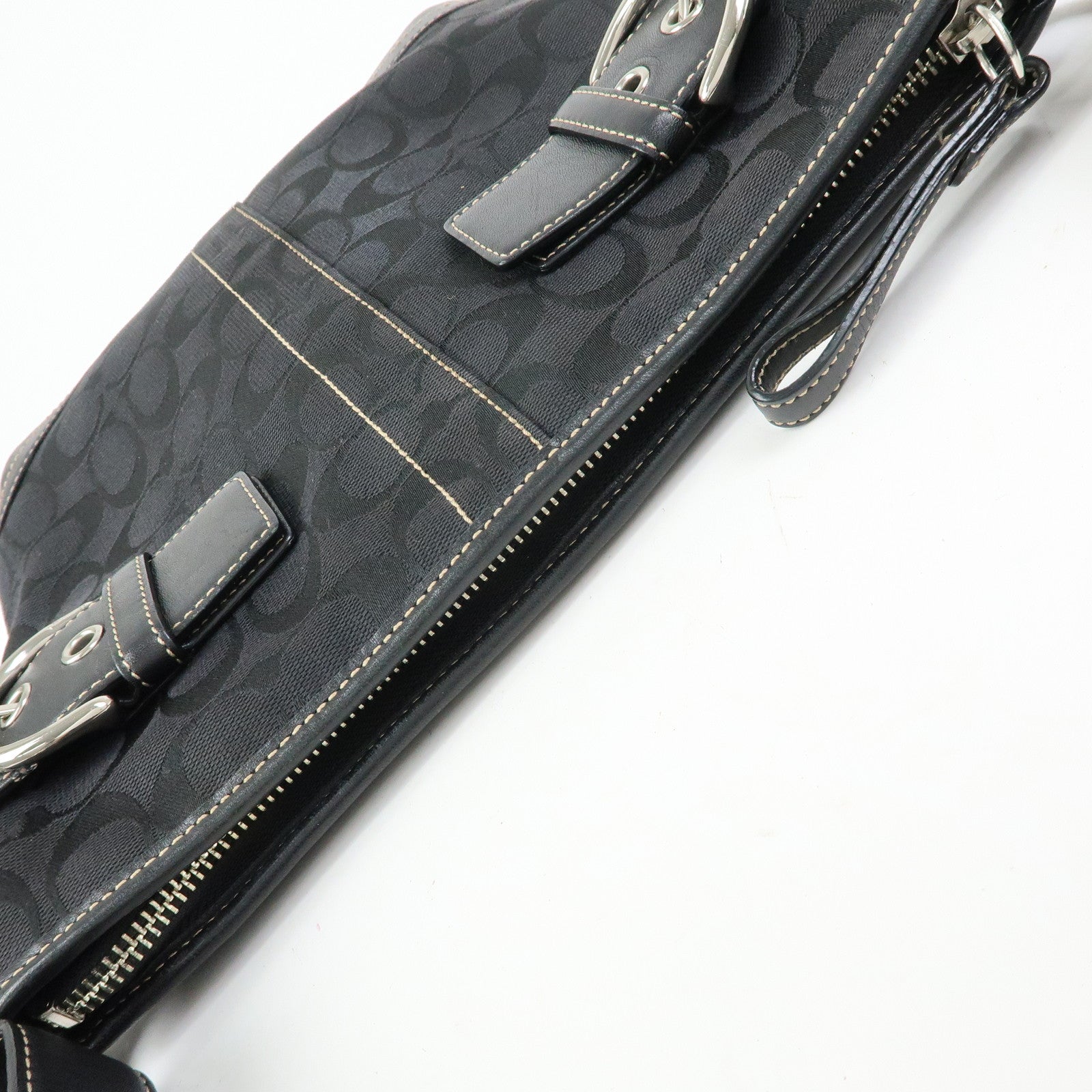 COACH Signature Set of 2 Canvas Leather Shoulder Bag Hand Bag Black