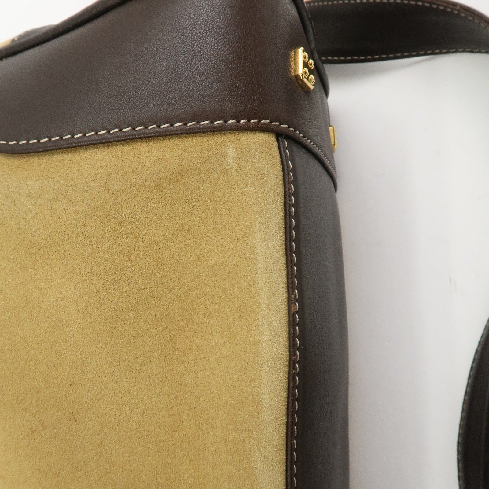 LOEWE Anagram Suede Leather Shoulder Bag Beige Brown