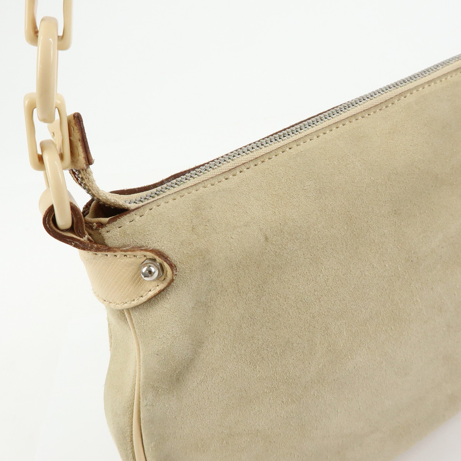 Ferragamo Gancini Suede Leather Shoulder Bag Hand Bag Beige
