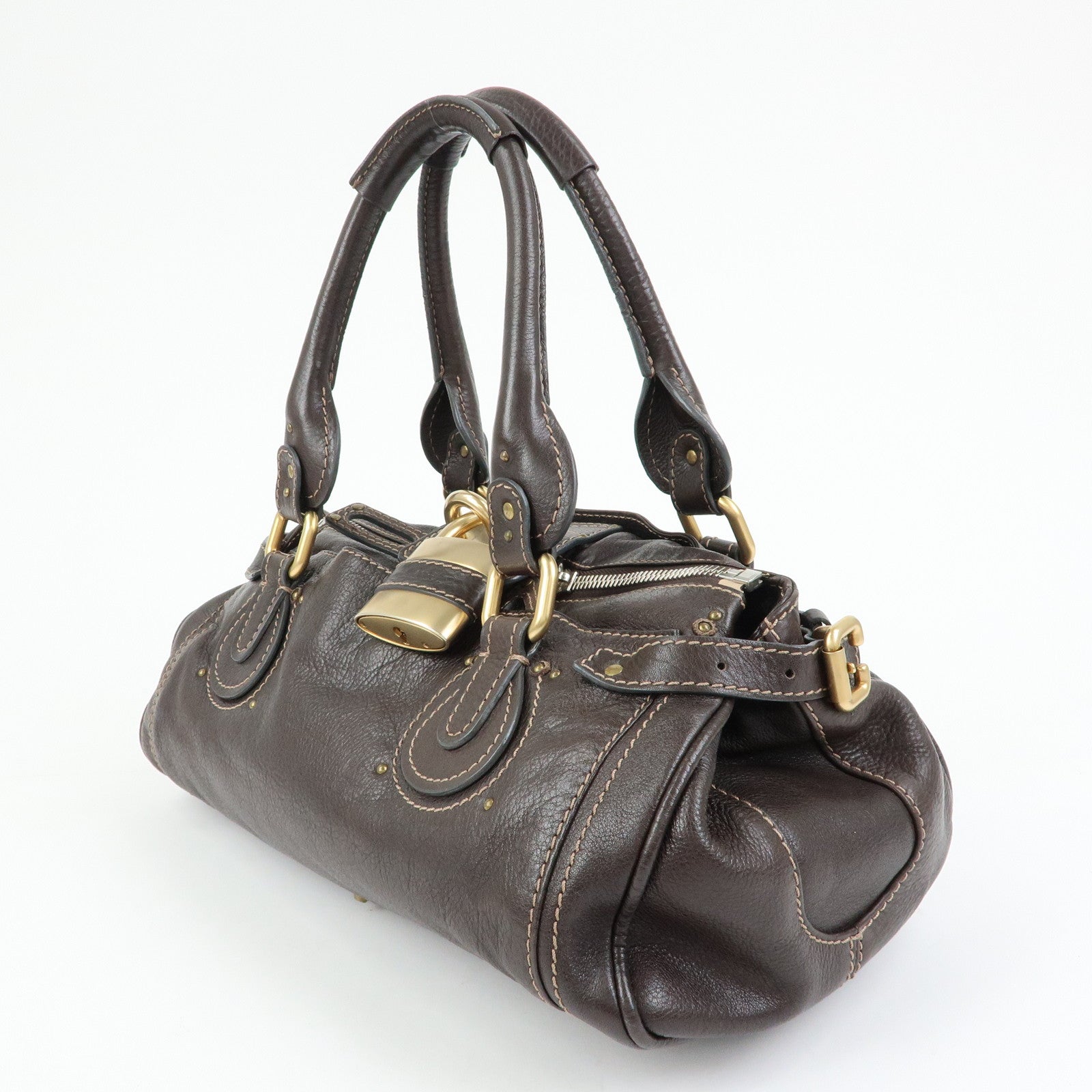 Chloe Paddington Leather Boston Bag Hand Bag Medium Dark Brown