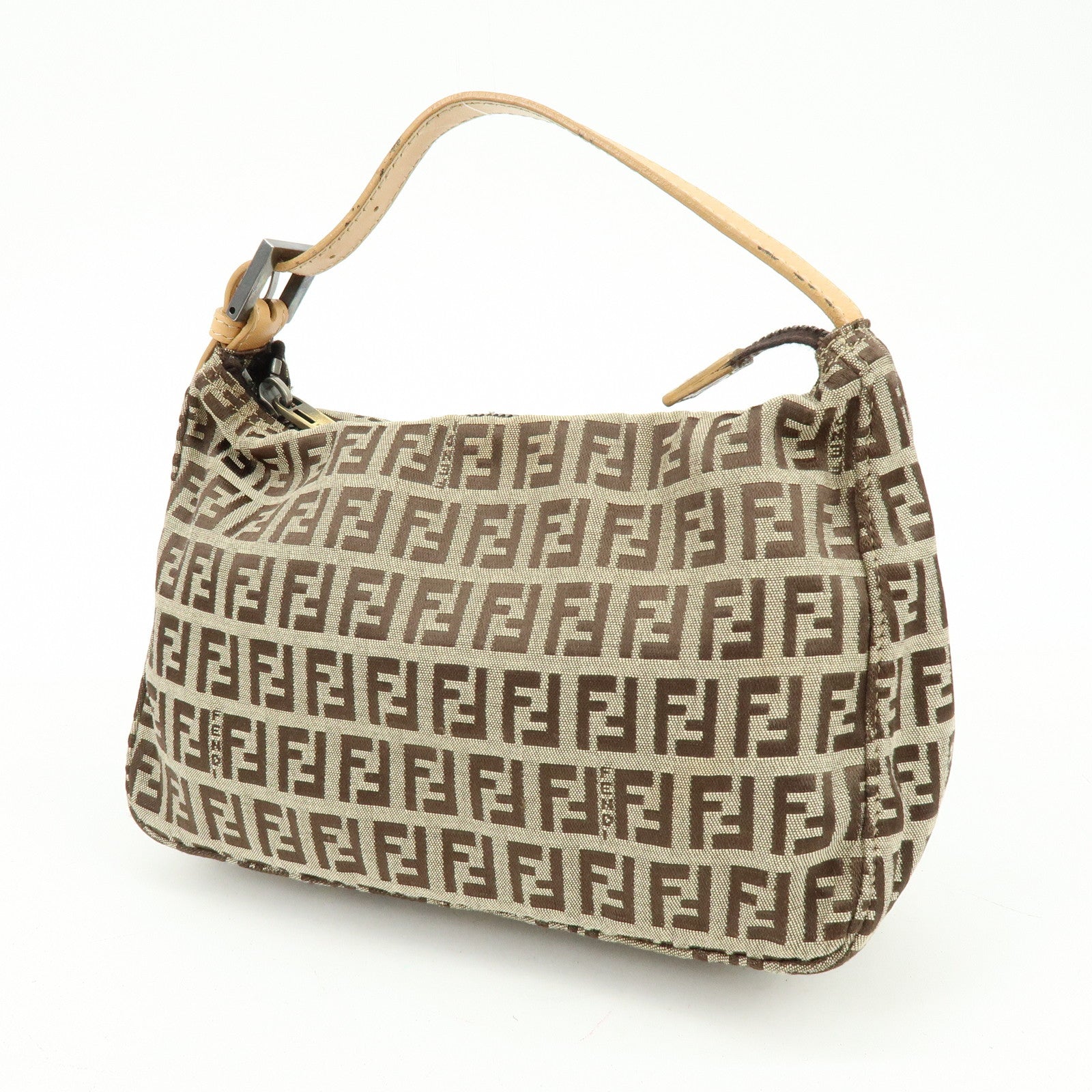 FENDI Zucchino Canvas Leather Hand Bag Beige 8N0005