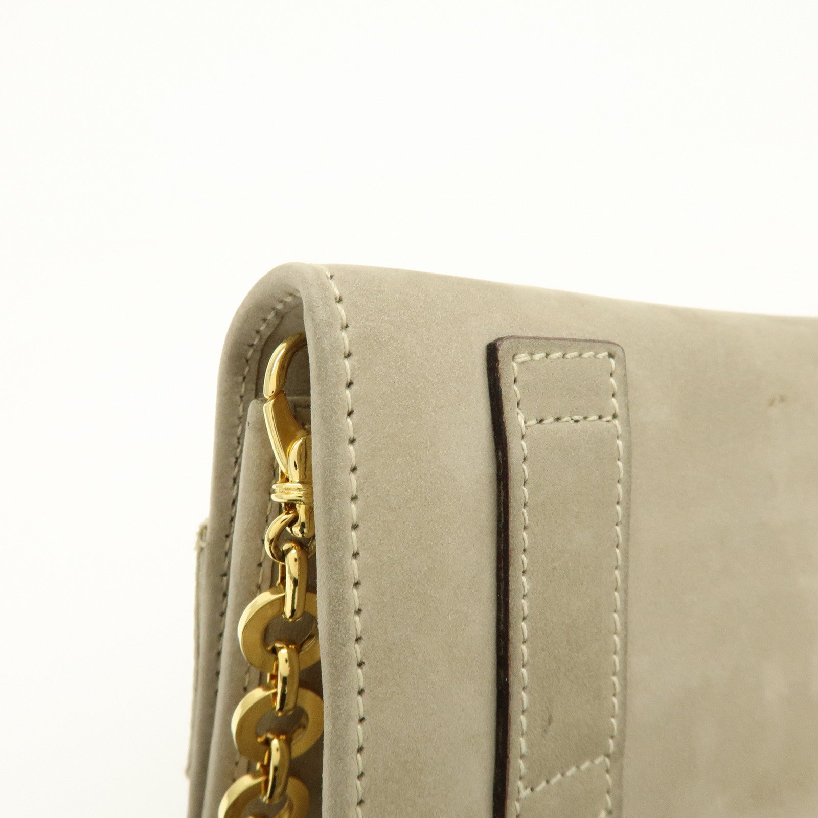 Ferragamo Vara Suede 3Way Chain Shoulder Bag Clutch Waist Bag Beige