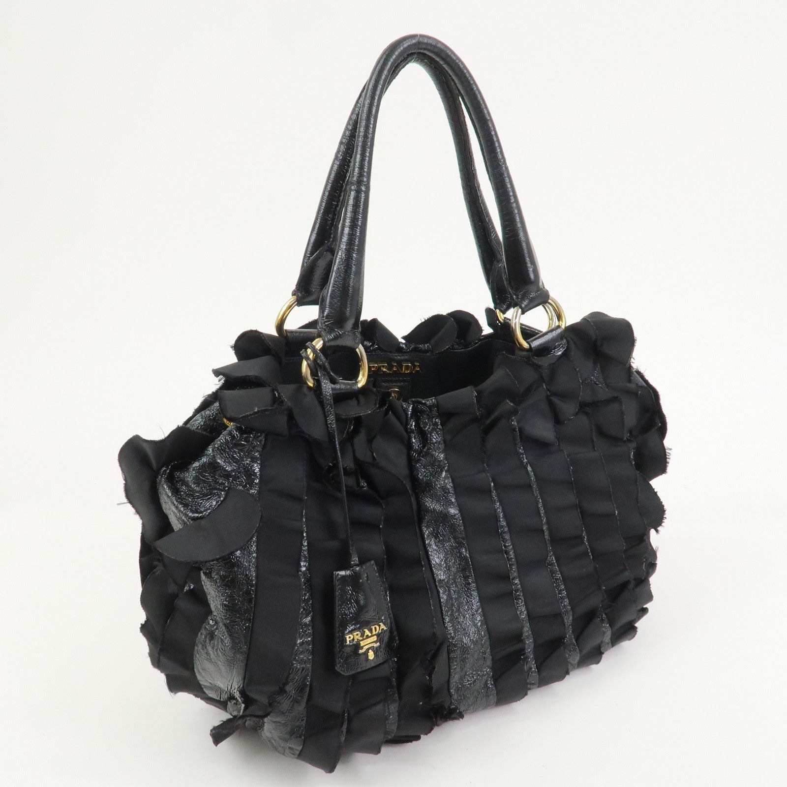 PRADA Patent Nylon Leather Shoulder Bag Hand Bag Black BR4176