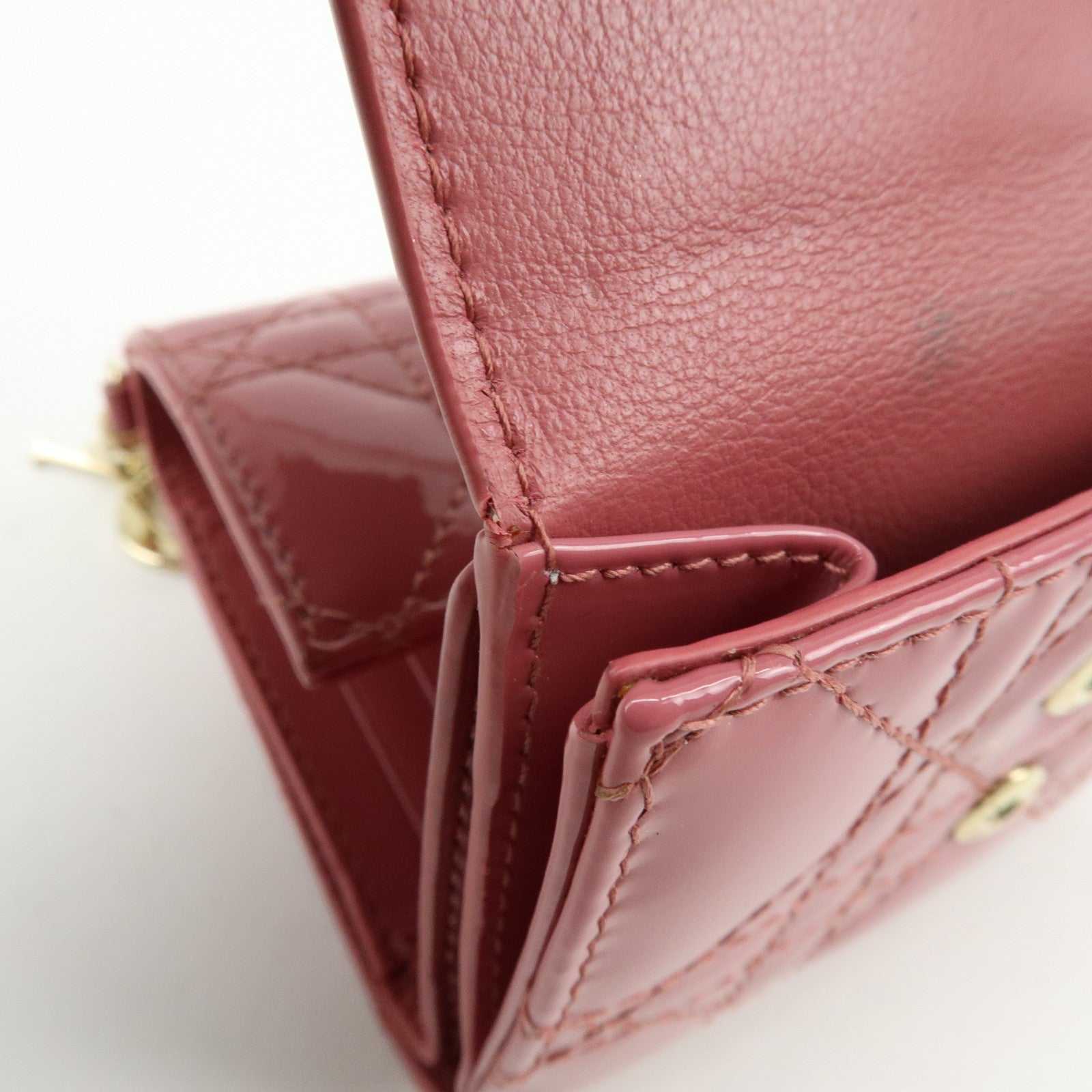 Christian Dior Canage Patent Leather Compact Wallet Pink
