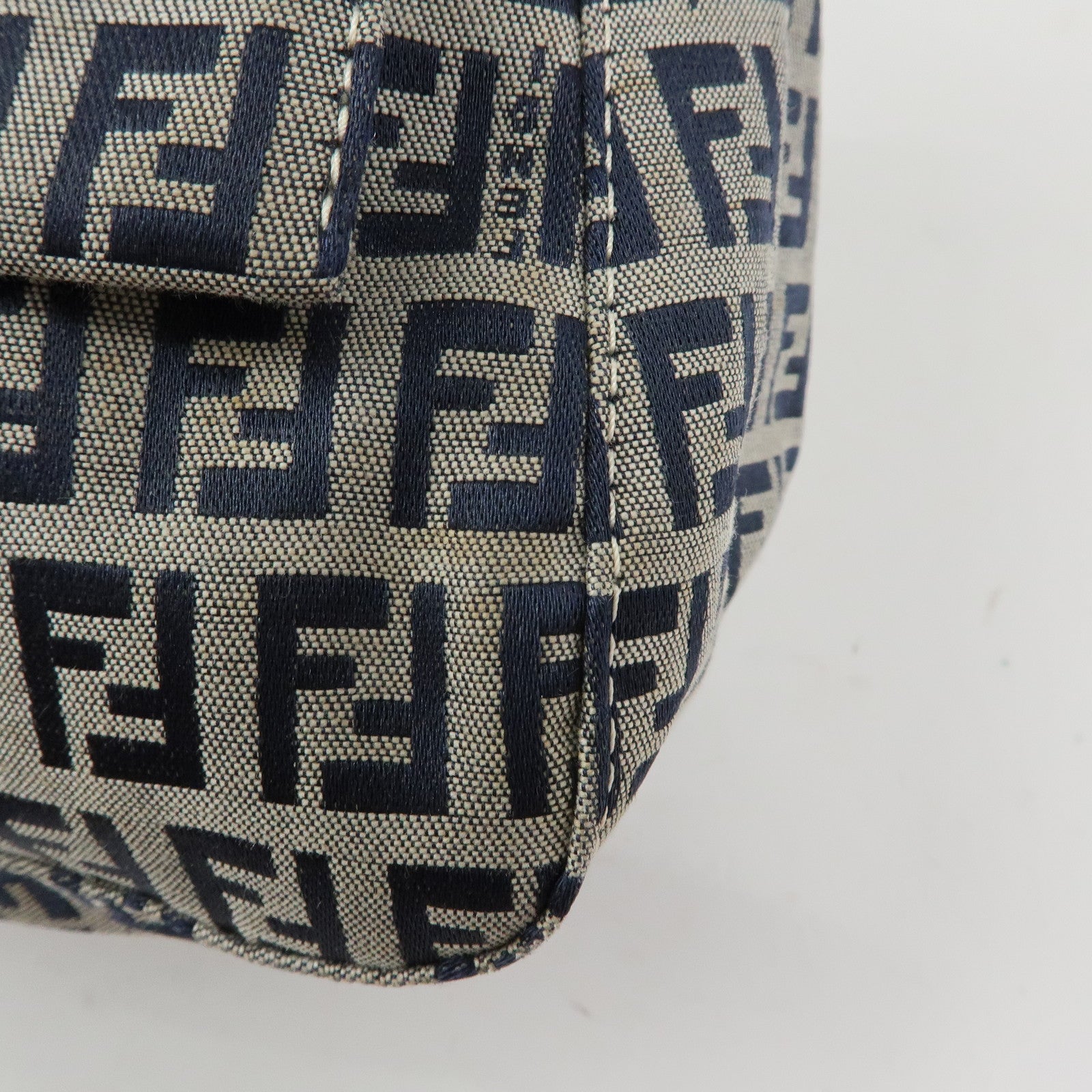 FENDI Zucchino Mamma Baguette Canvas Leather Shoulder Bag 26325 Auth Used F/S