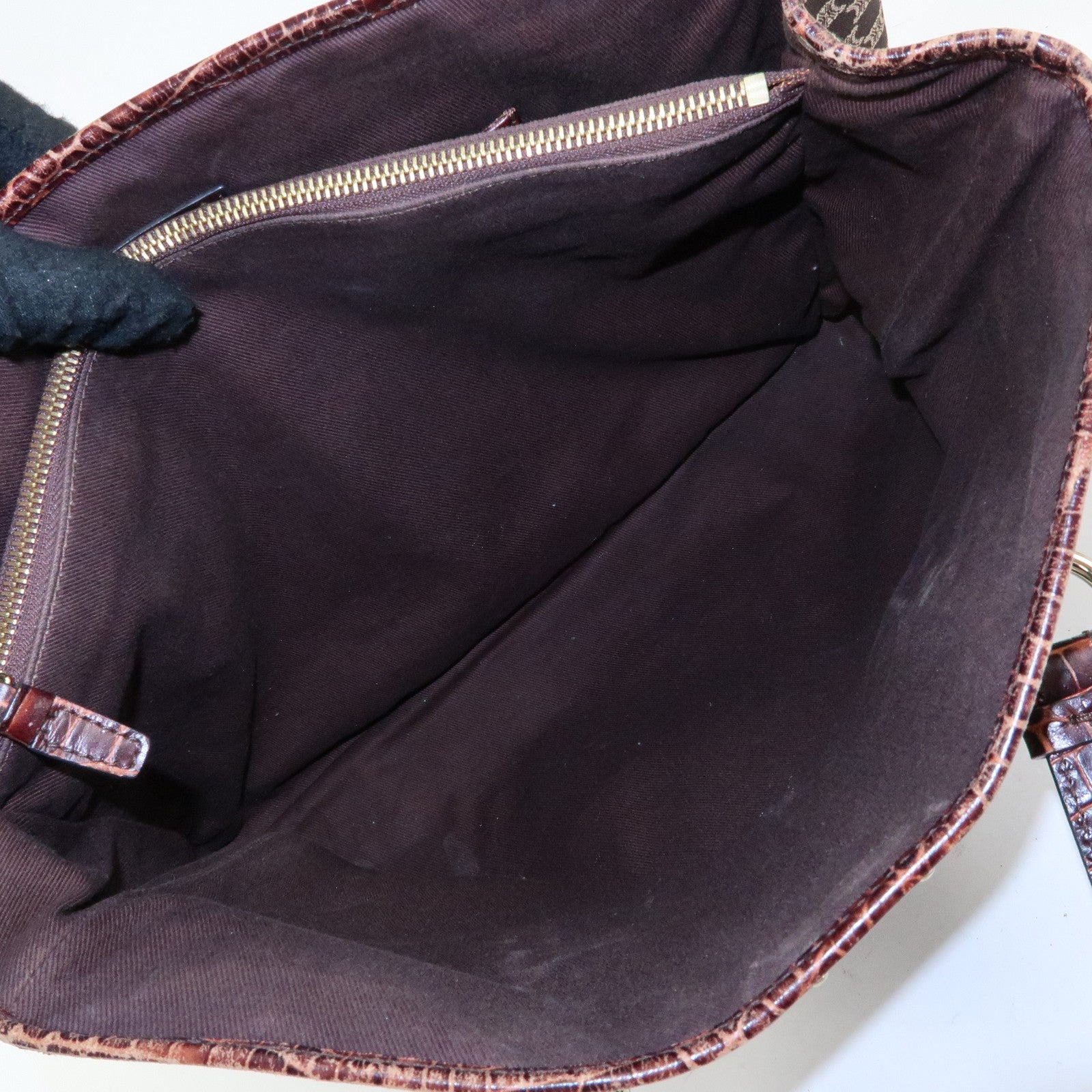 CELINE Macadam Embsossed Leather Canvas Tote Bag Hand Bag Brown