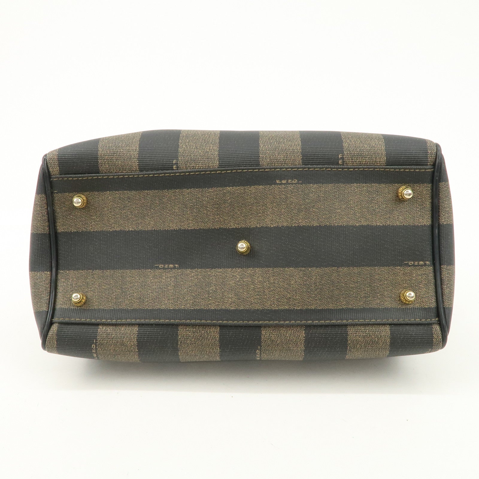 FENDI Pequin PVC Canvas Hand Bag Boston Bag Black Brown Used