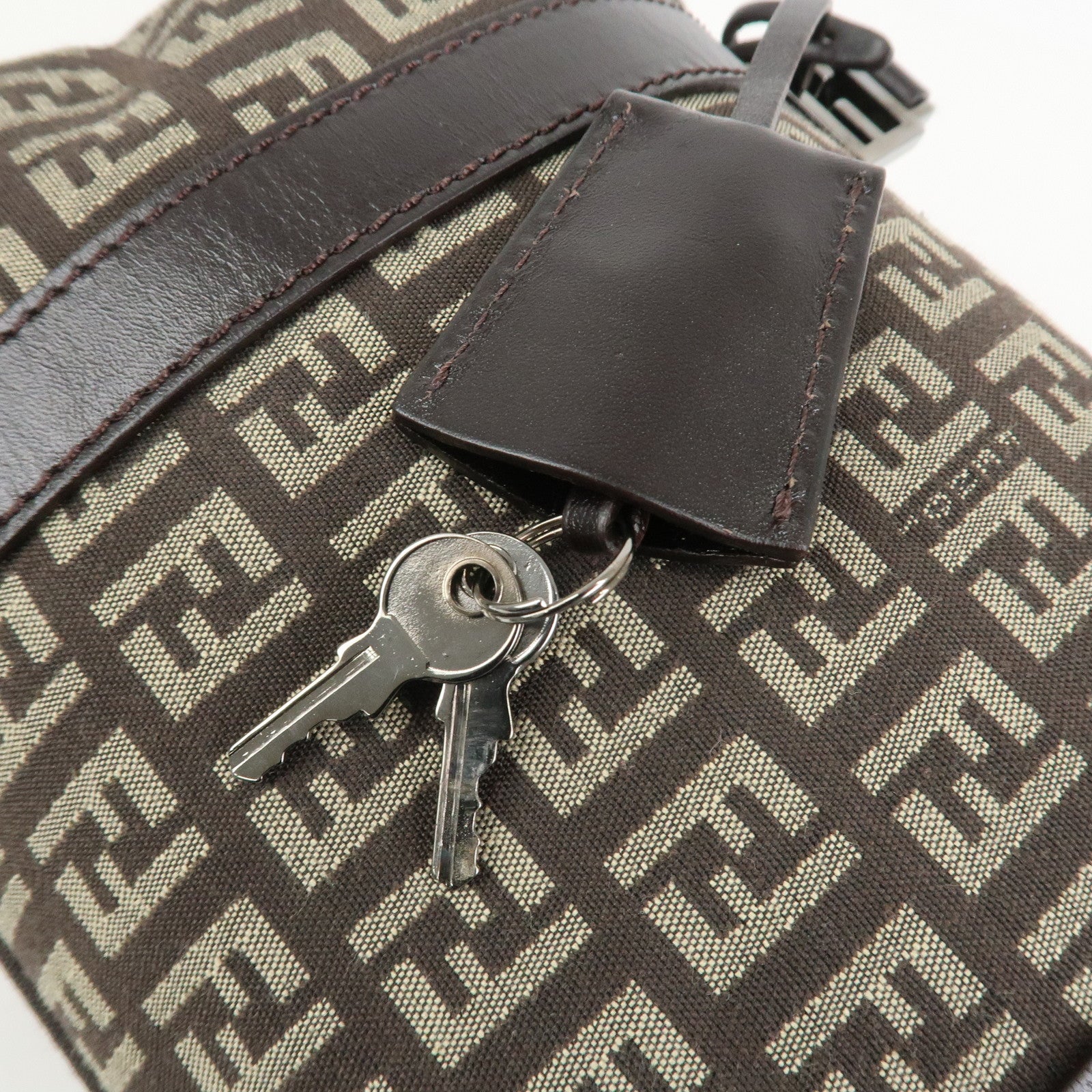 FENDI Zucchino Canvas Leather Hand Bag Boston Bag Brown 8BL068