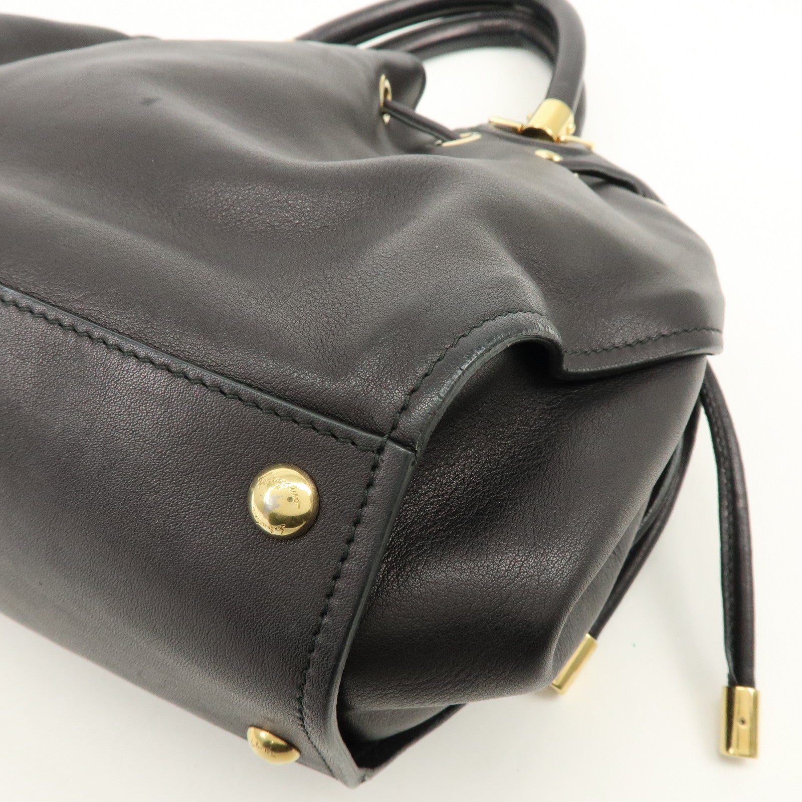 Ferragamo Gancini Leather Hand Bag Black