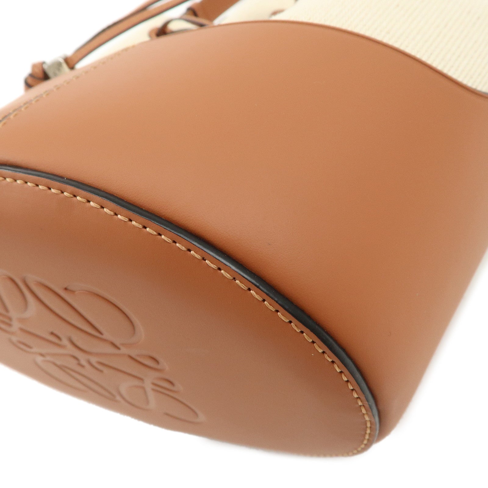 LOEWE Balloon Leather Canvas Crossbody Bag Small Natural Brown