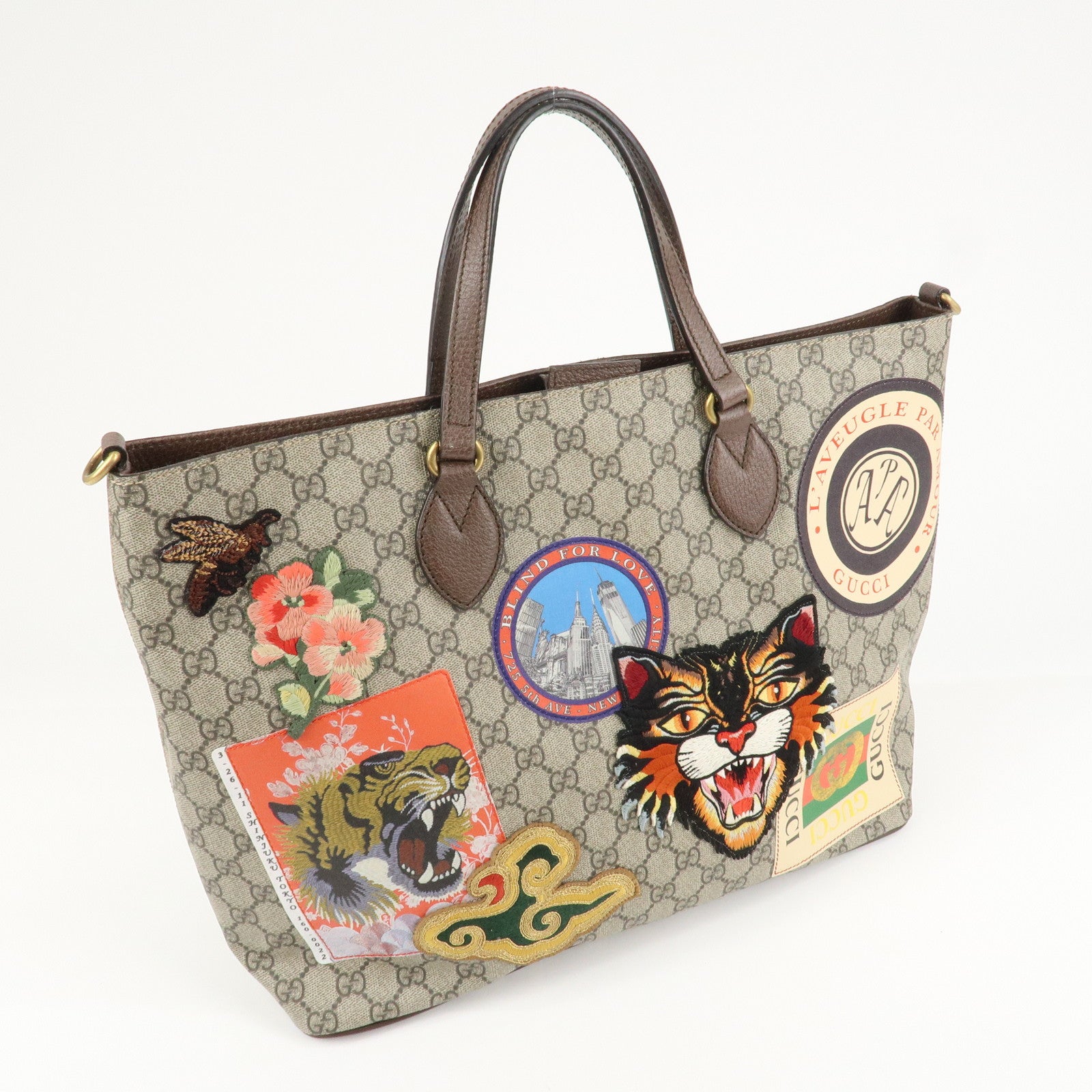 GUCCI GG Supreme Canvas Leather 2WAY Tote Bag Beige Brown 474085 Used