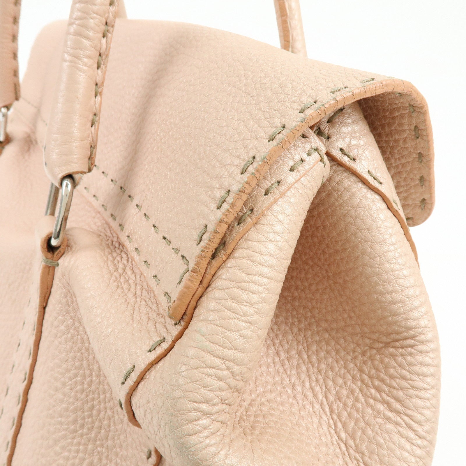 FENDI Selleria Leather Hand Bag Shoulder Bag Pink 8BR458