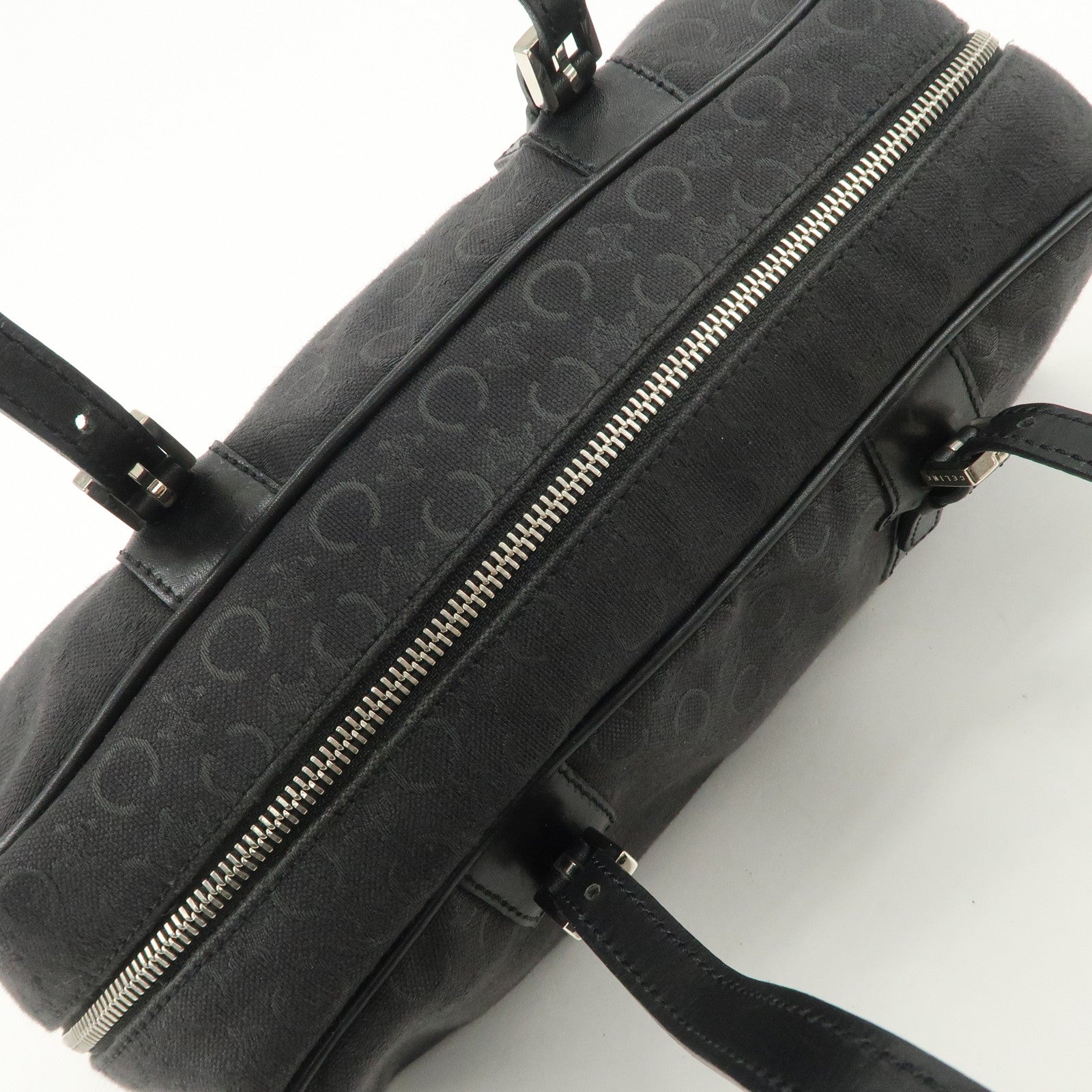 CELINE C Macadam Canvas Leather Mini Boston Bag Black