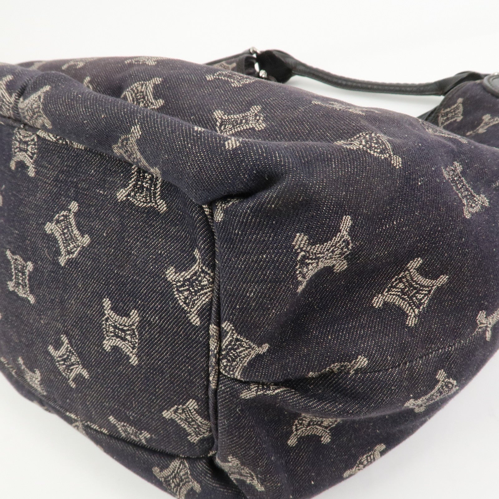 CELINE Macadam Denim Leather 2Way Shoulder Bag Indigo Blue Brown