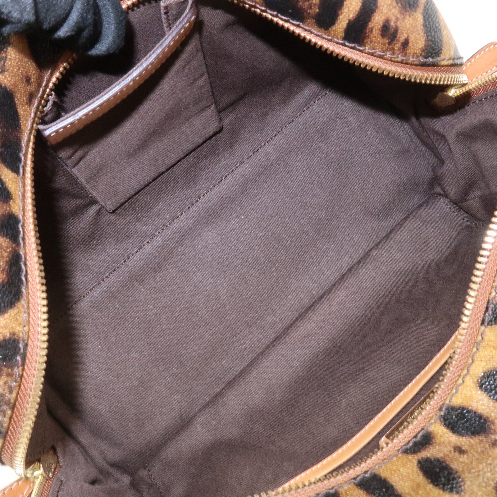 Dolce&Gabbana Leather Shoulder Bag Hand Bag Leopard Brown