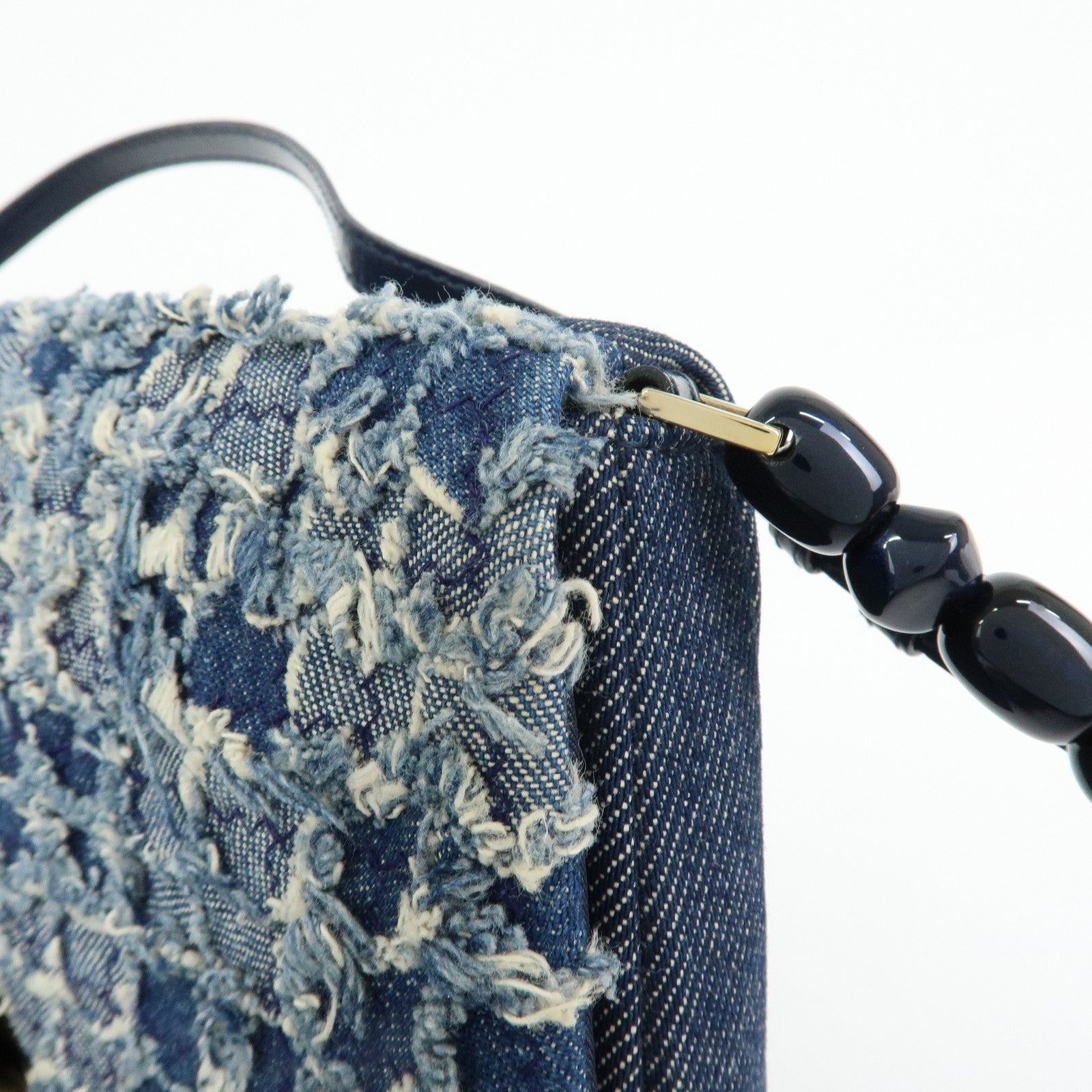 Christian Dior Maris Pearl Denim Patent Leather Shoulder Hand Bag