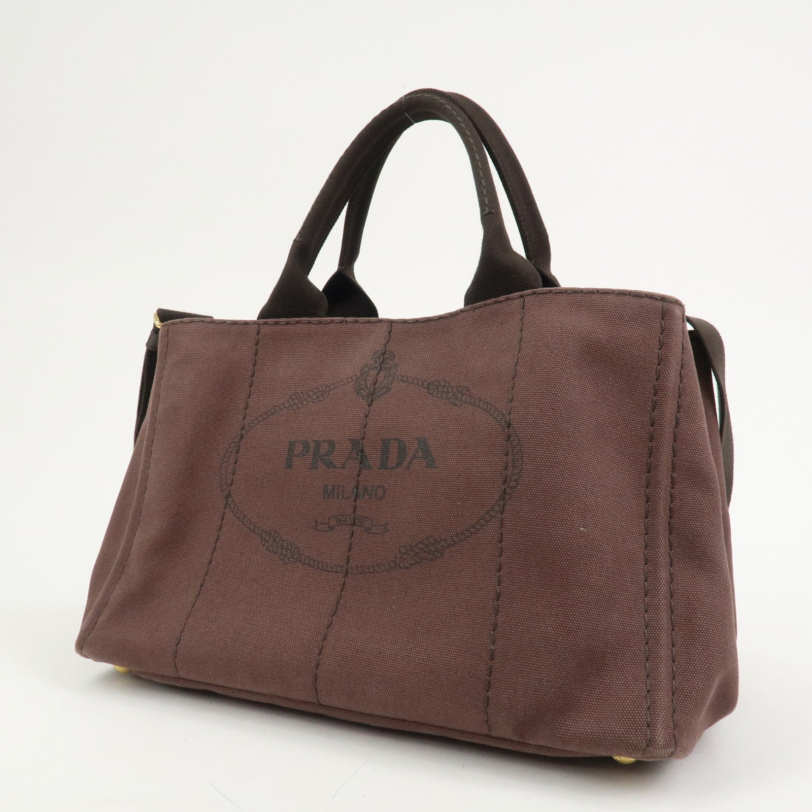 PRADA Logo Canapa 2Way Tote Bag Hand Bag Brown BN2642