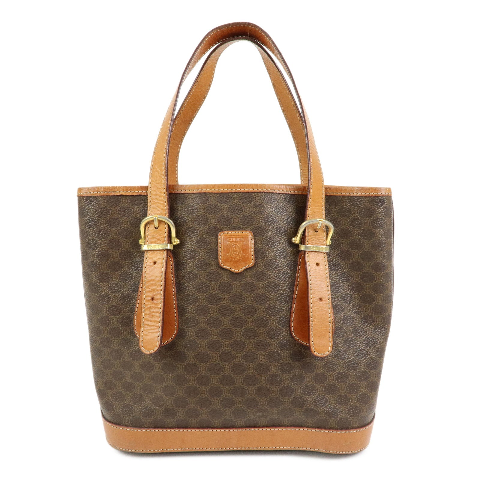 CELINE Macadam PVC Leather Tote Bag Hand Bag Shoulder Bag Brown
