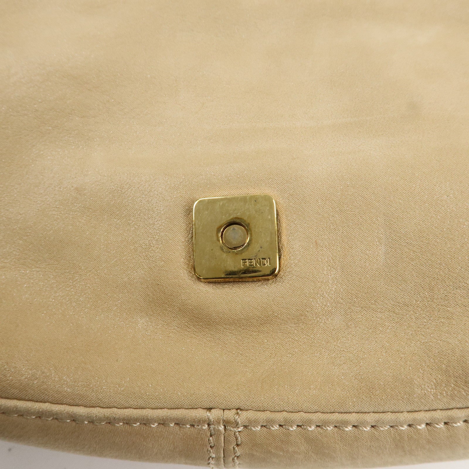 FENDI Mamma Baguette Leather Chain Shoulder Bag Beige 8BR180 Used