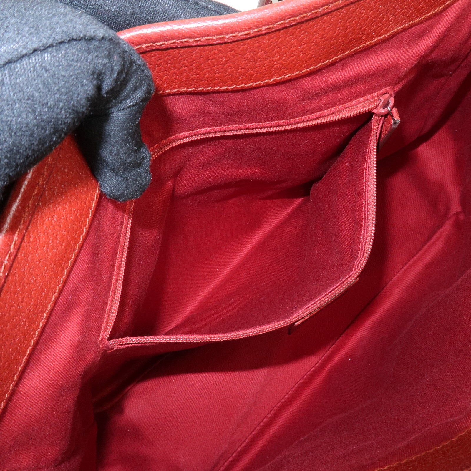 GUCCI GG Canvas Leather Tote Bag Hand Bag Red 113019