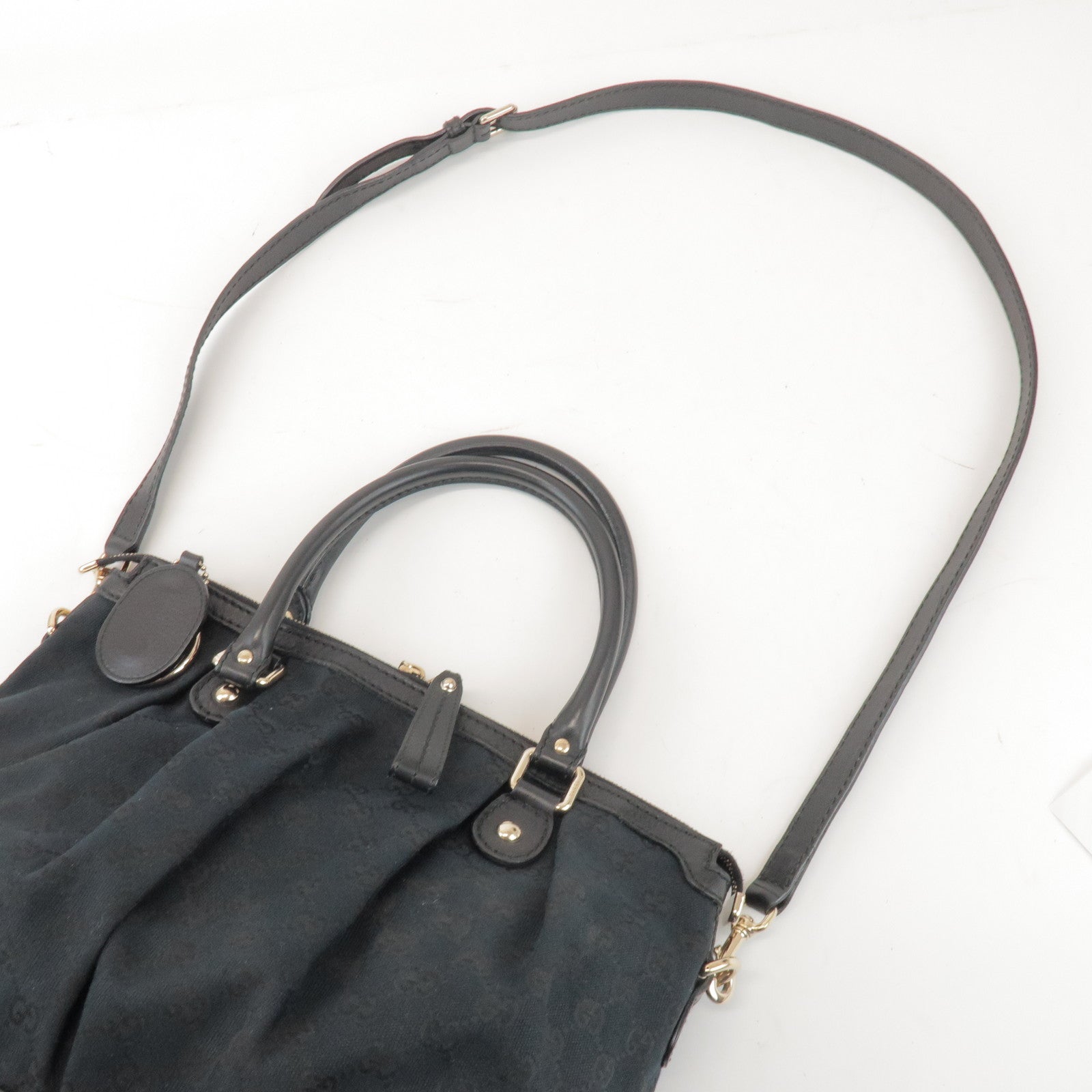 GUCCI Sukey Interlocking G GG Canvas Leather 2Way Bag Black 247902