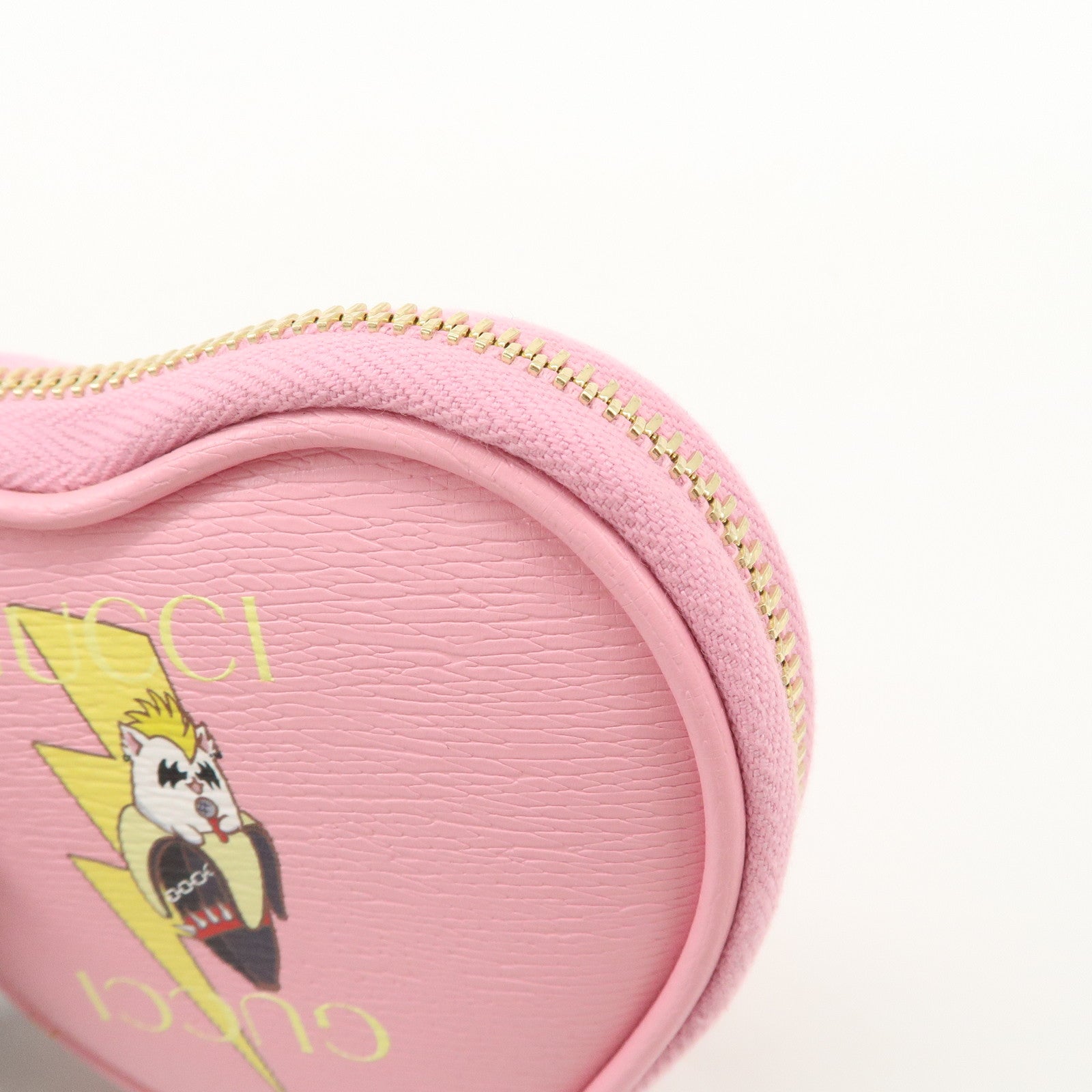 GUCCI Bananya Collaboration Leather Heart Coin Case Pink 701062 Used