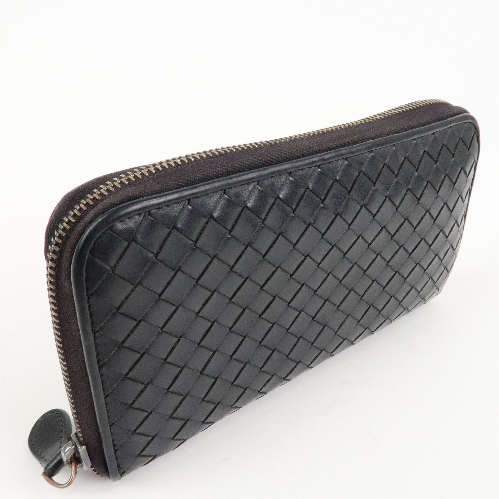 BOTTEGA VENETA Intrecciato Leather Round Zippy Wallet Black 114076 Used
