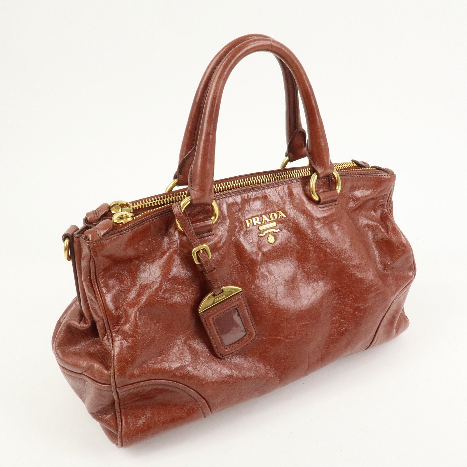 PRADA Logo Leather 2Way Hand Bag Shoulder Bag Brown BN2324