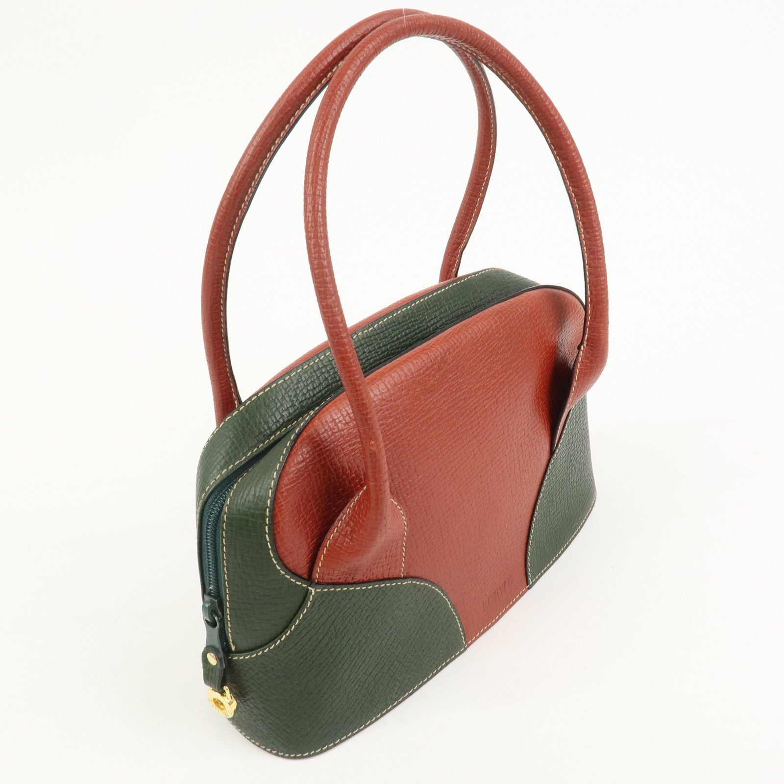 LOEWE Embossed Leather Shoulder Bag Hand Bag Green Red Brown
