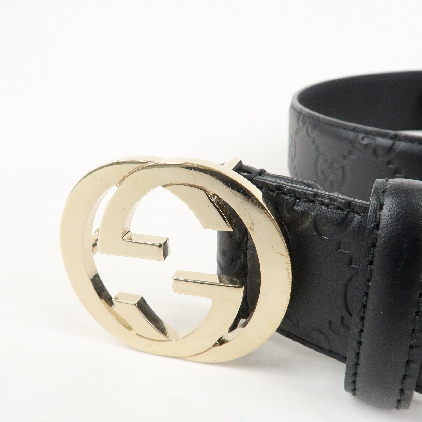 GUCCI Interlocking G Guccissima Leather Belt 80/32 Black 370543 Used