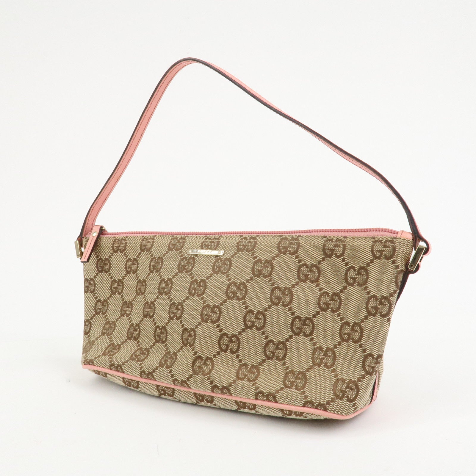GUCCI Boat Bag GG Canvas Leather Hand Bag Brown Pink 07198