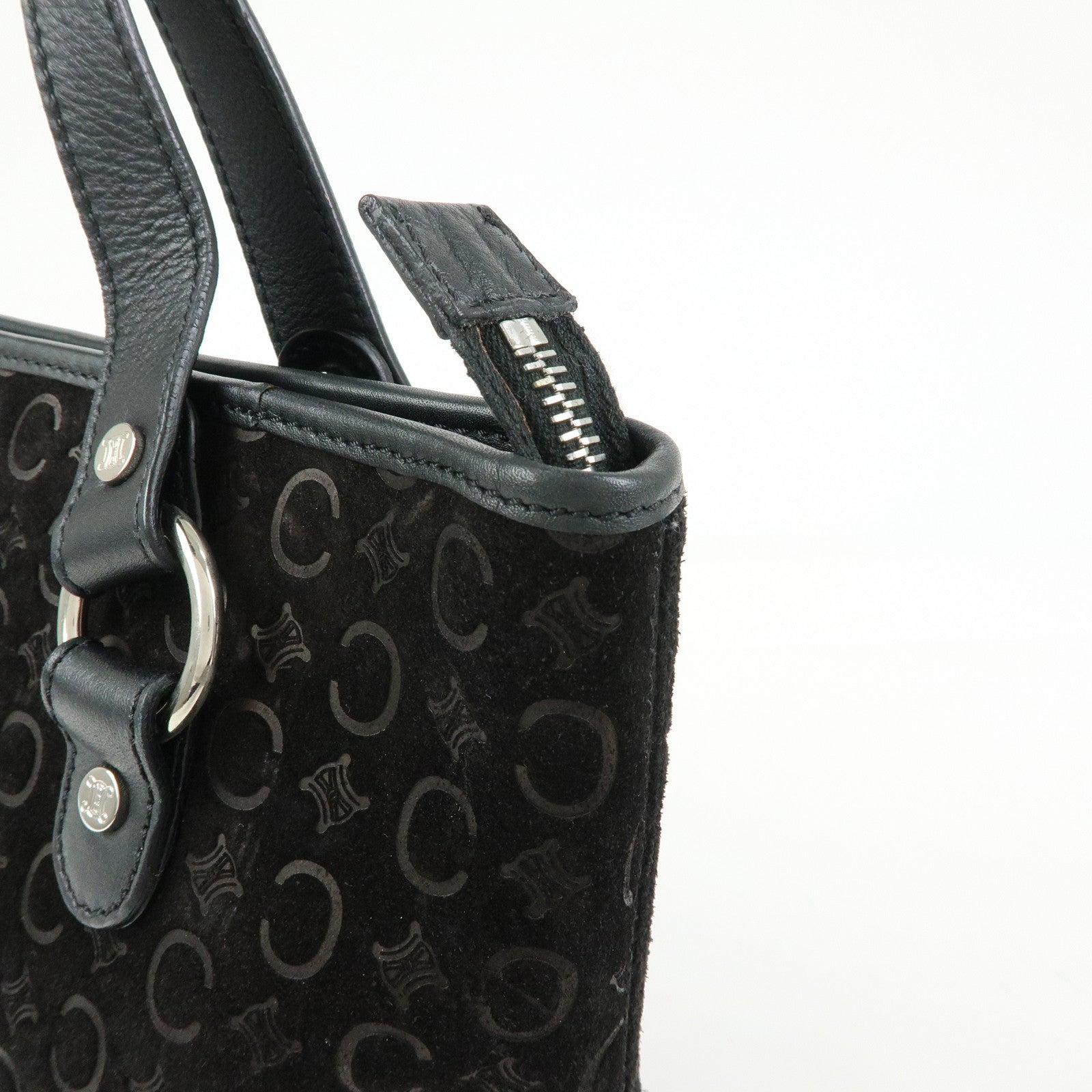 CELINE C Macadam Suede Leather Hand Bag Tote Bag Shoulder Bag Black