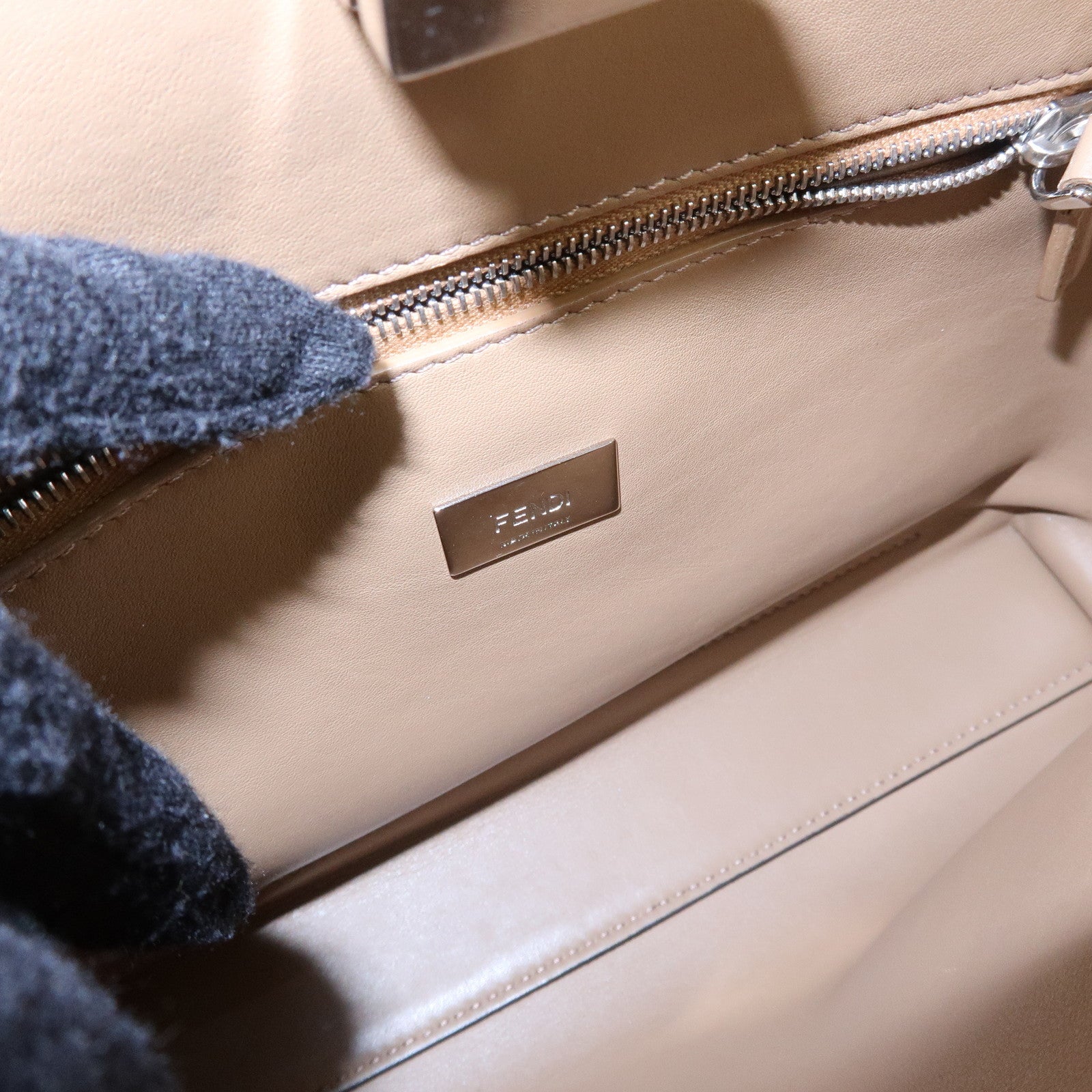 FENDI Peekaboo Iconic Essentially Leather 2Way Hand Bag Blue 8BN302